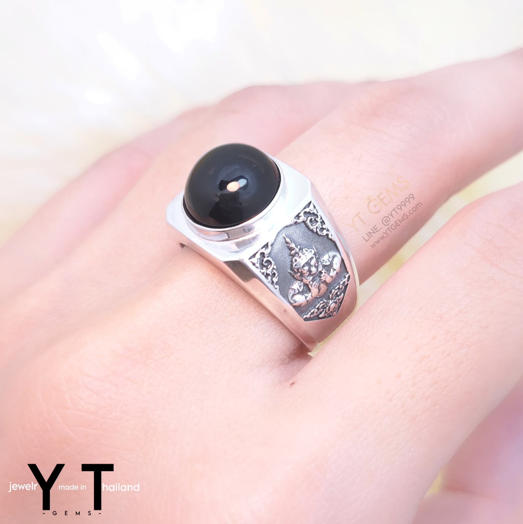 [สำหรับ ราคาส่ง ขั้นต่ำ 5 ชิ้น] แหวน ราหู เงินแท้ รมดำ นิลแท้ (นิลกาญจนบุรี) YTG-11724-WH YTGEMS 5 ชิ้น