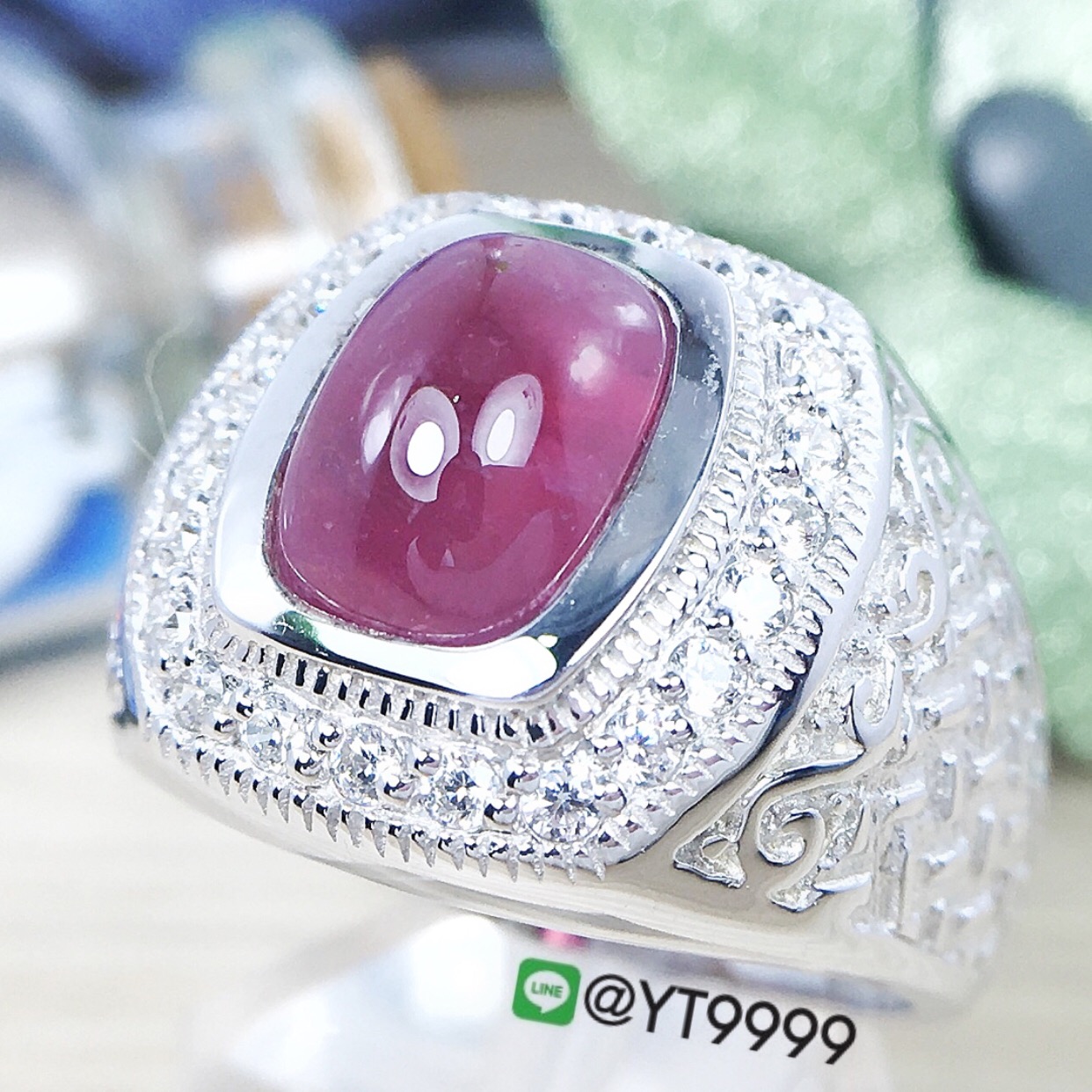 แหวนทับทิม แหวนเงินแท้92.5% ชุบทองคำขาว แหวนทับทิมแท้ พลอยทับทิมแท้ YTG-3125 YTGEMS