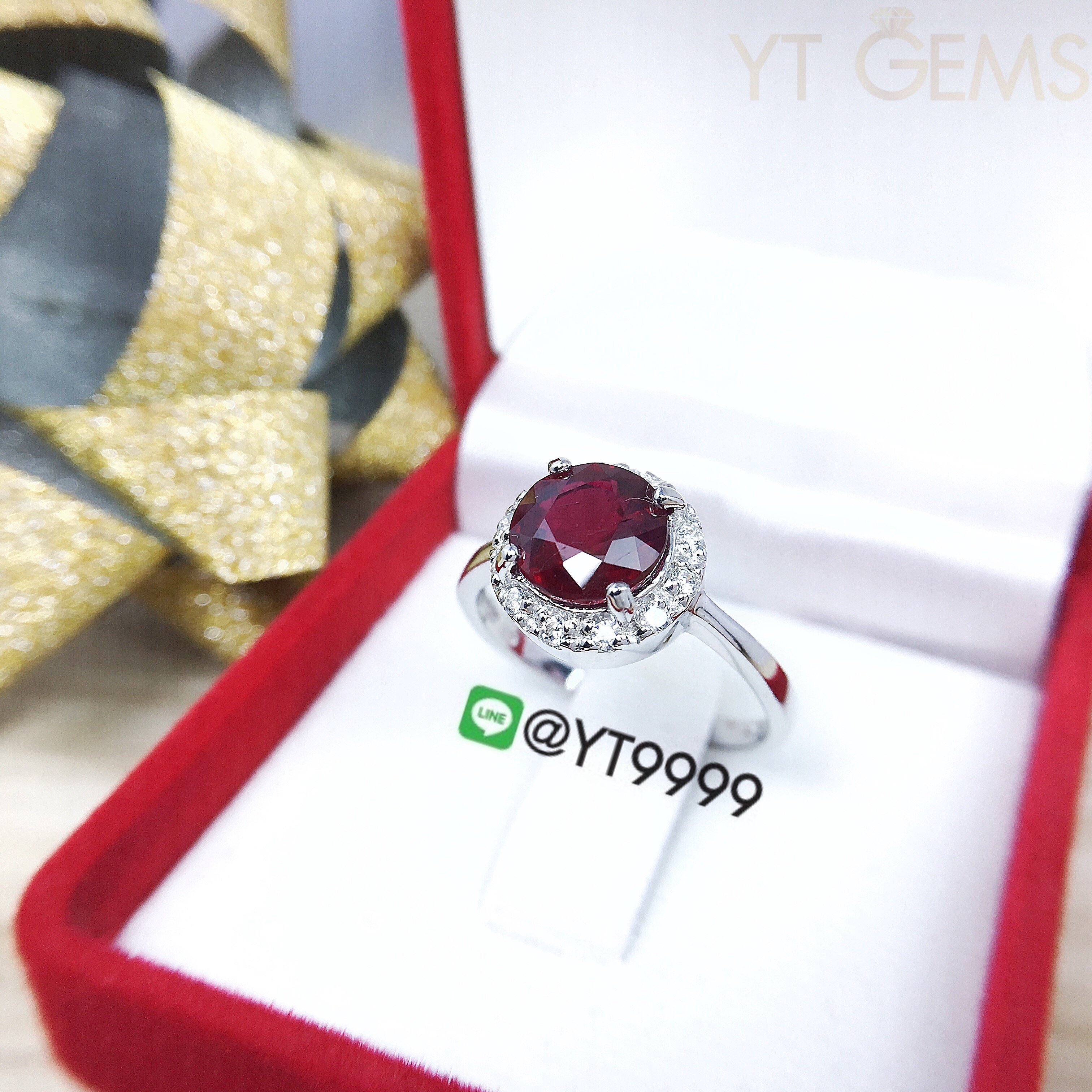 แหวนทับทิม ล้อมเพชร แหวนเงินแท้ ชุบทองคำขาว พลอยทับทิมแท้ YTG-3152 YTGEMS