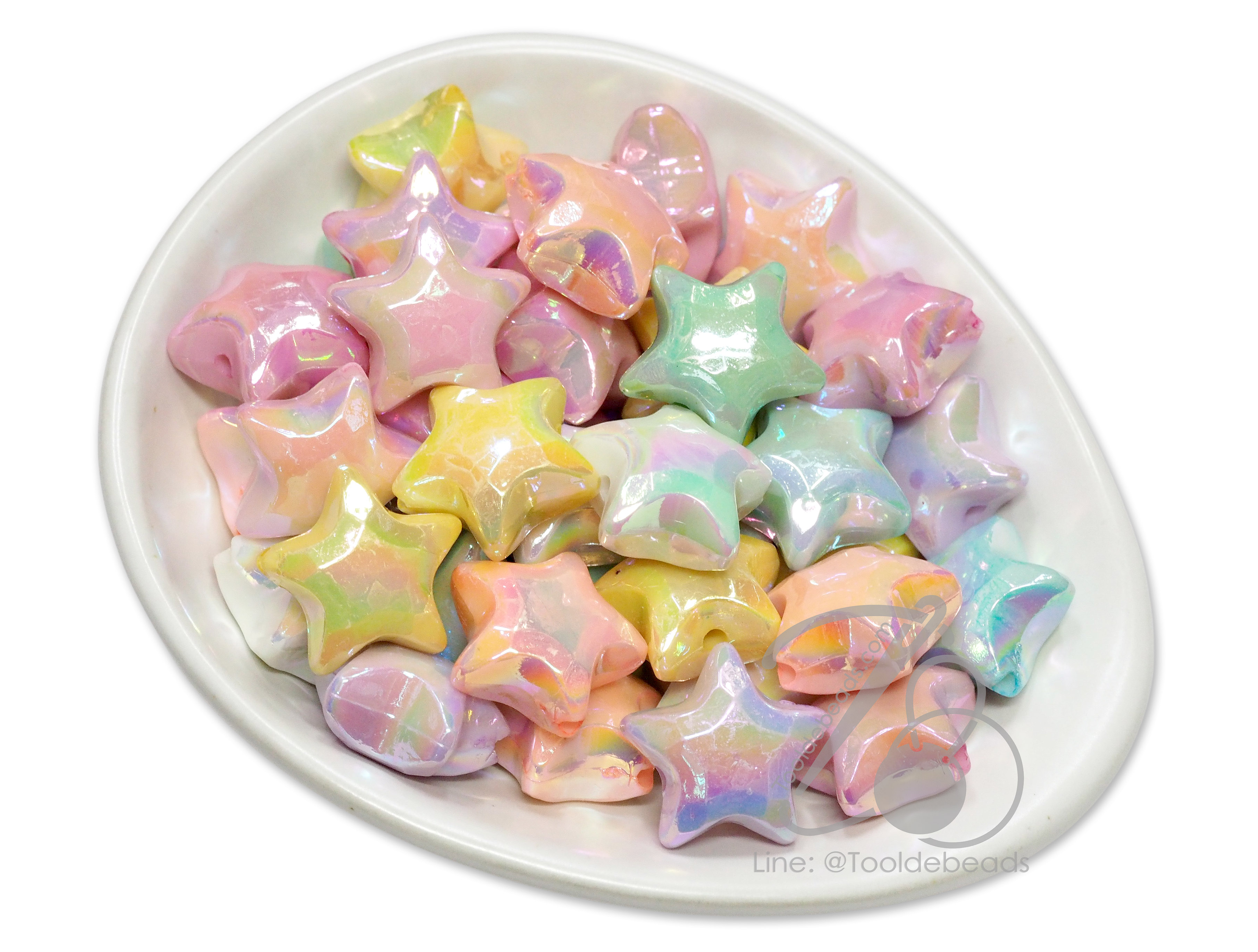 ลูกปัดพลาสติก เคลือบรุ้งหวาน 19มม. ลายดาวอ้วน คละสี (500 กรัม) SKU-16162