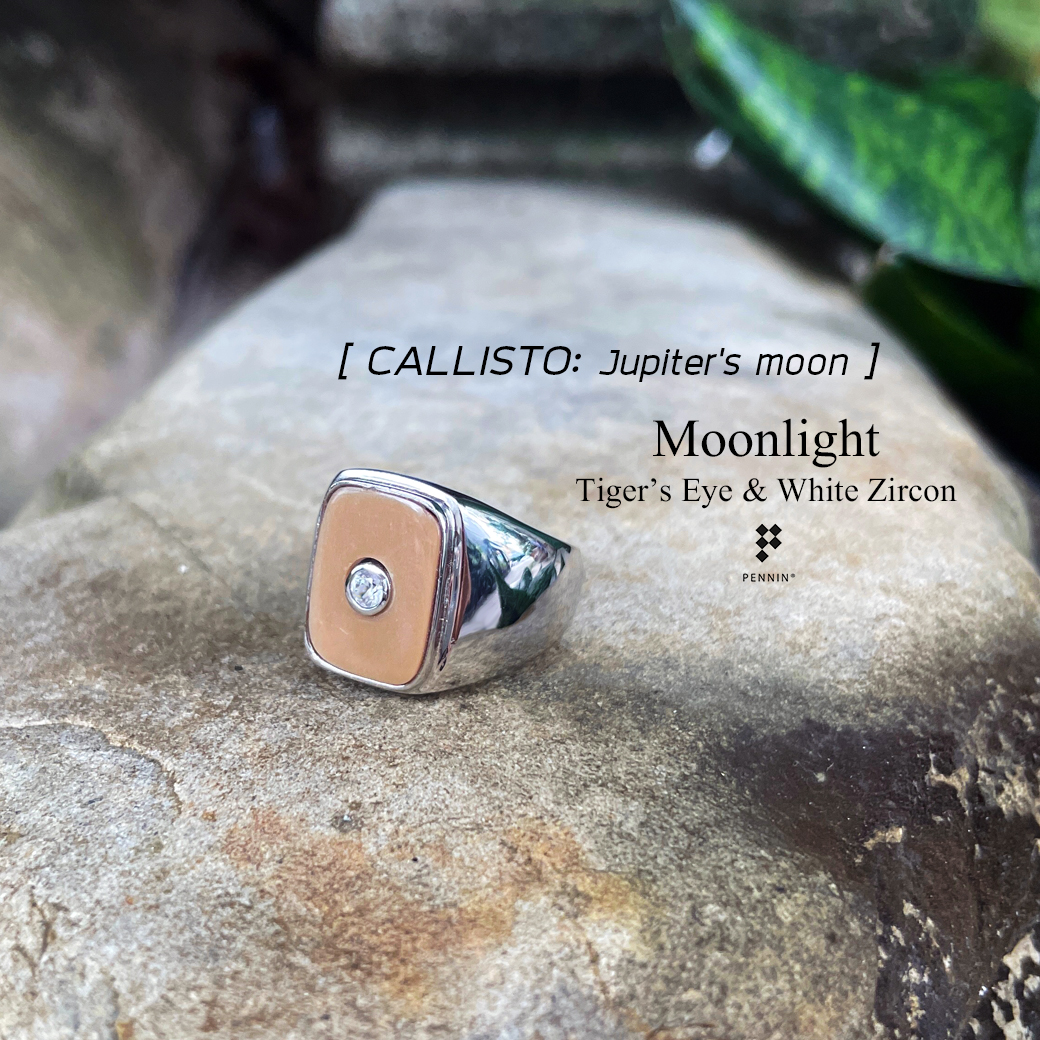 Moonlight: CALLISTO แหวนพลอยตาเสือ Tiger's Eye ฝังเพทายกลาง เงินแท้ 925 ชุบทองคำขาว
