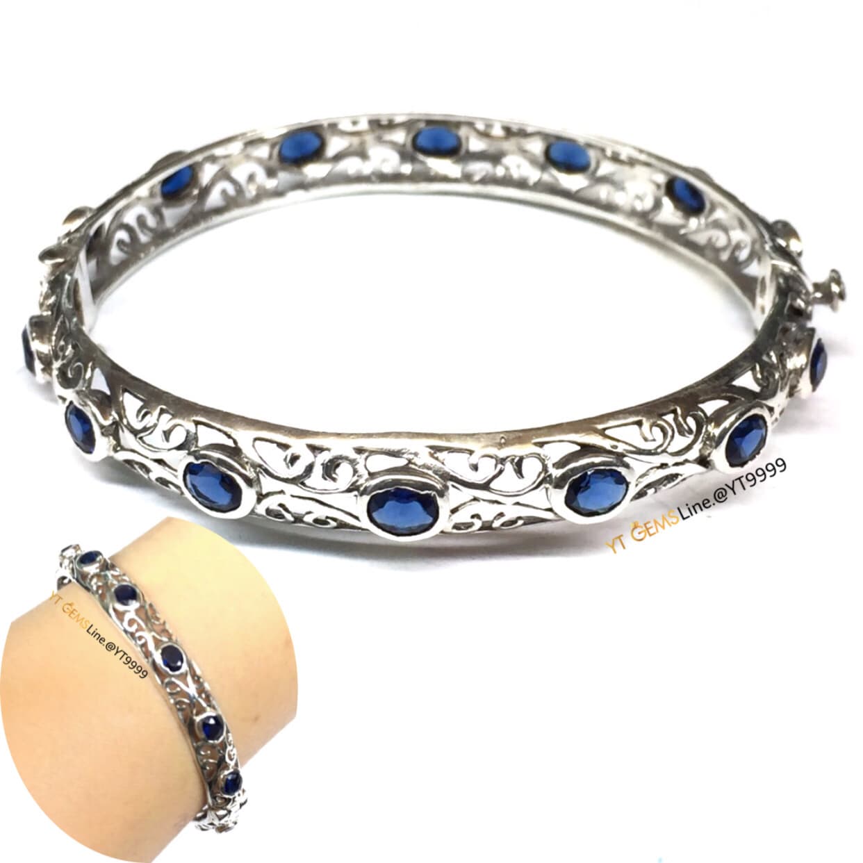 กำไลไพลิน กำไลเงินแท้ พลอยไพลิน (CZ) YTG-11018 YTGEMS