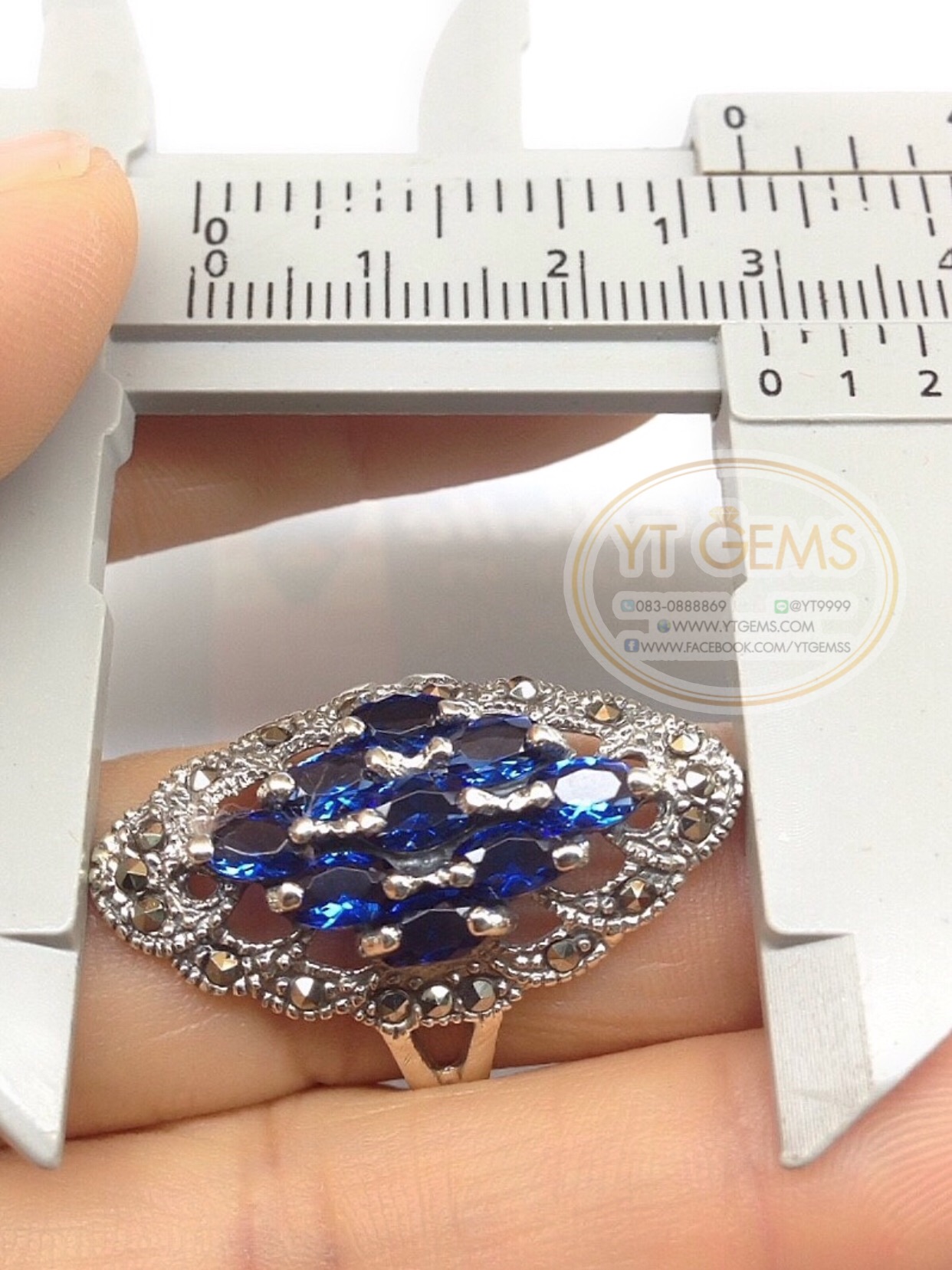 แหวนเงินแท้92.5% รมดำ พลอยไพลิน(cz) ตกแต่งแมกกาไซต์ YTG-5581 YTGEMS