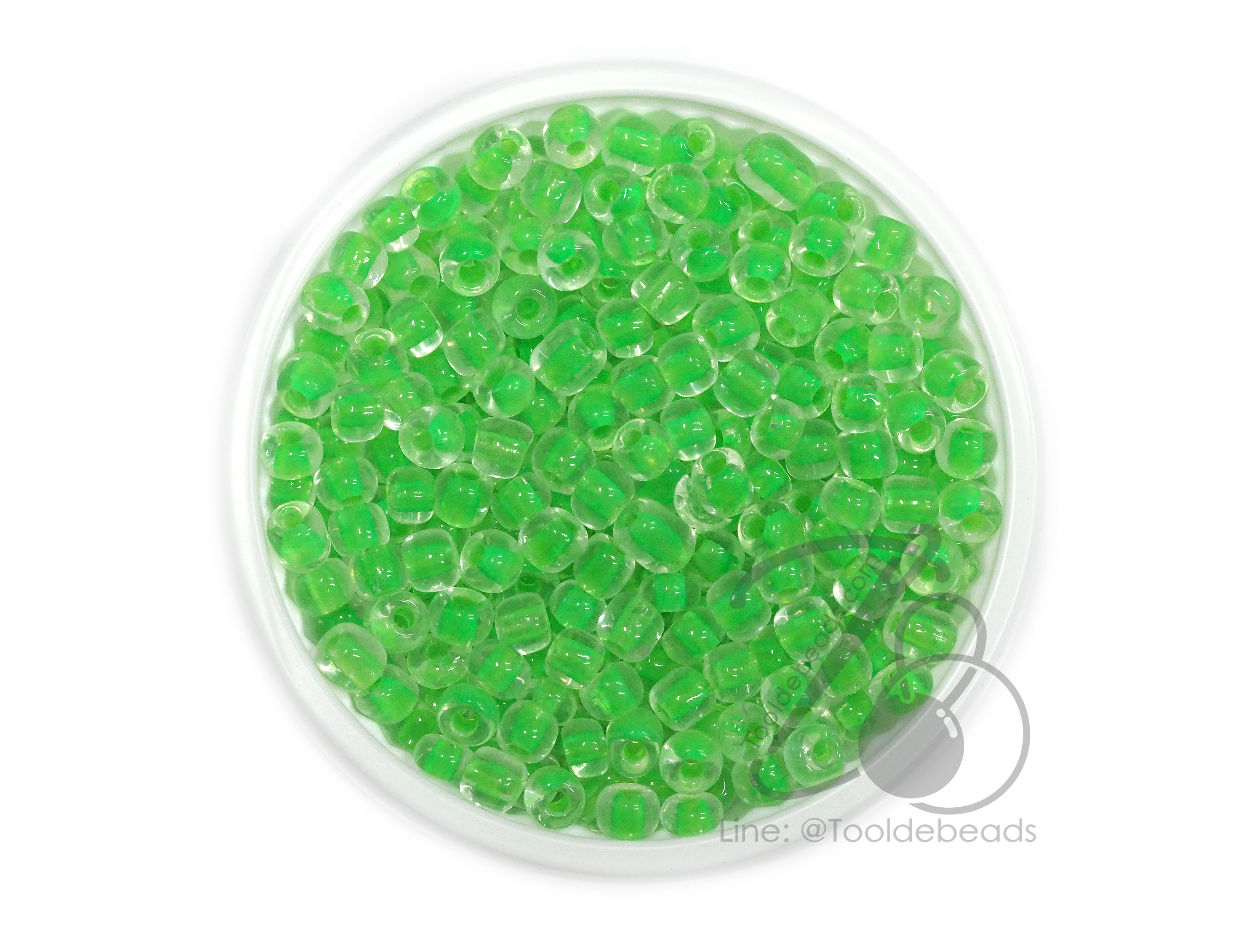 OK Brand ลูกปัดเม็ดทราย 6/0 สอดไส้ สีเขียวสะท้อน (100 กรัม) SKU-14603