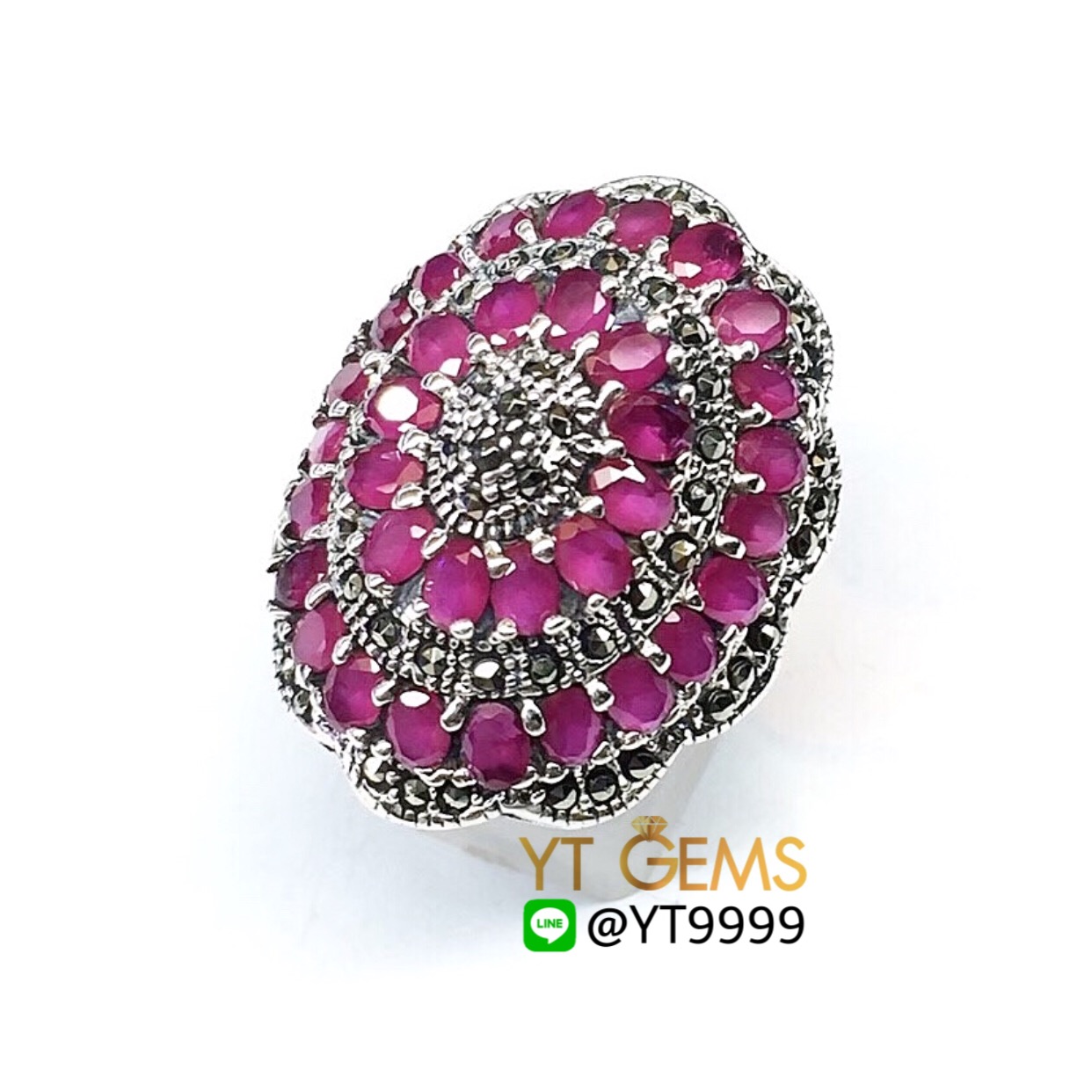 แหวนทับทิม แหวนเงินแท้92.5% รมดำ พลอยทับทิมชาตั้ม ตกแต่งแมกกาไซต์ YTG-7205 YTGEMS