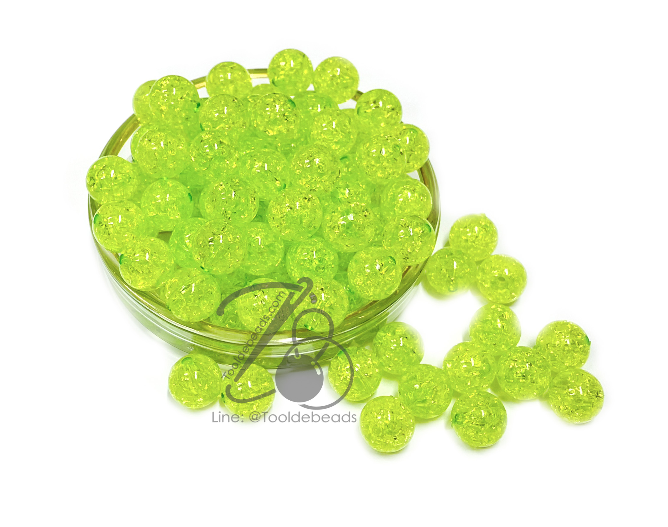 ลูกปัดอะคริลิค 12มม. ลายเกล็ดหิมะ สีเขียวตอง สีใส (10 กรัม) SKU-13111