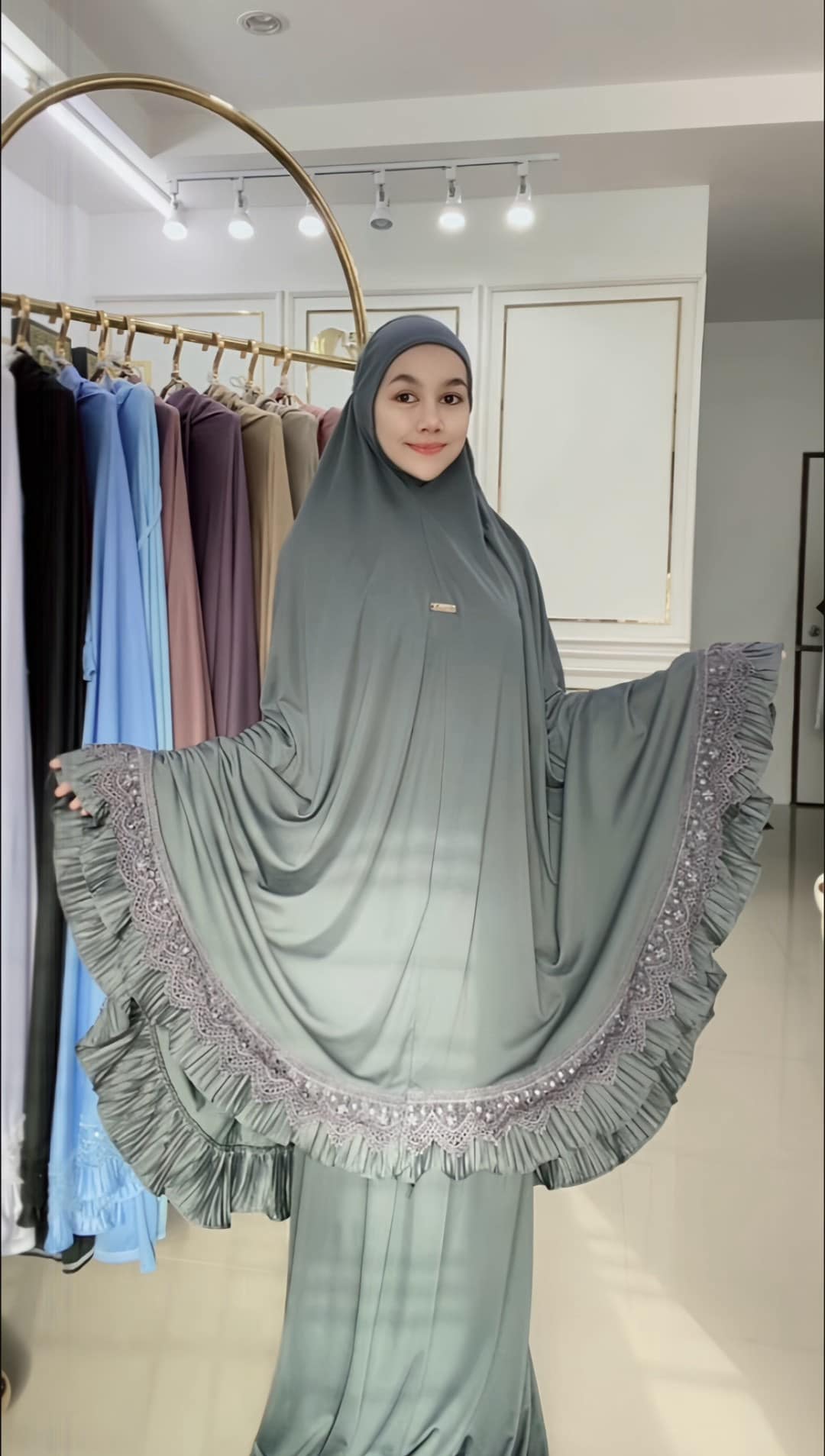 ชุดละหมาด ตะละกง ผ้าละหมาด พร้อมส่ง TELEKUNG รุ่น DARIA อัดพลีท แต่งลูกไม้