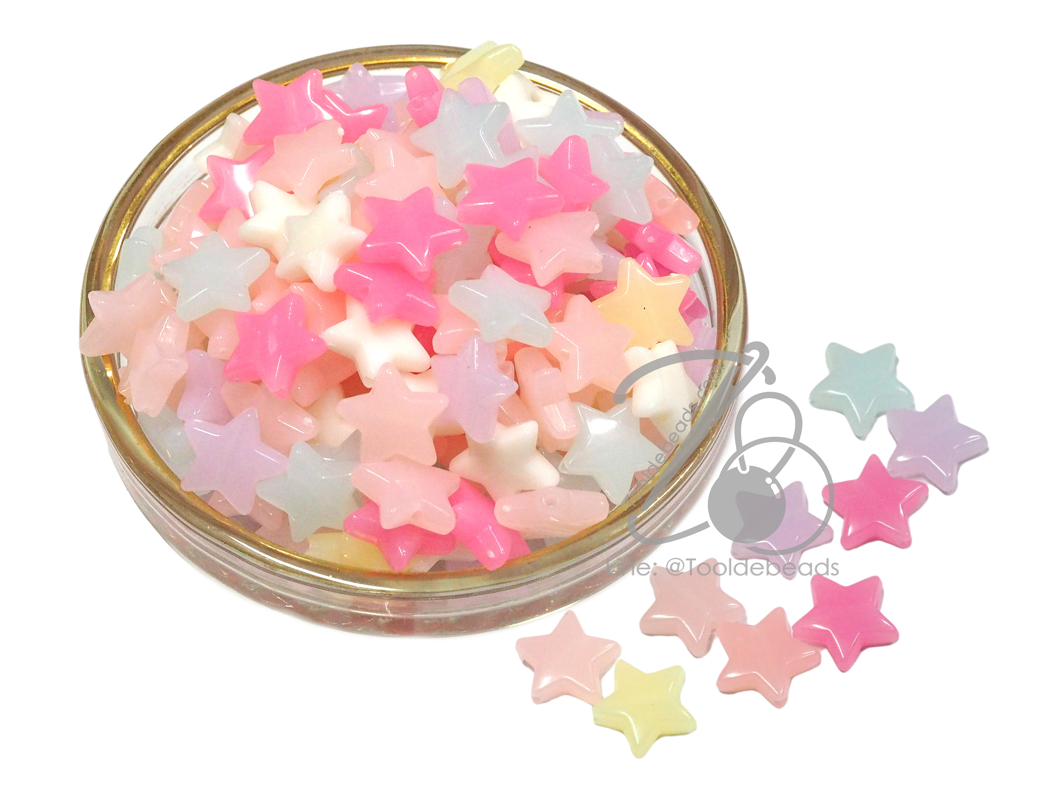 ลูกปัดอะคริลิค 14มม. ลายดาวแบน คละสีเยลลี่หวาน (10 กรัม) SKU-15052