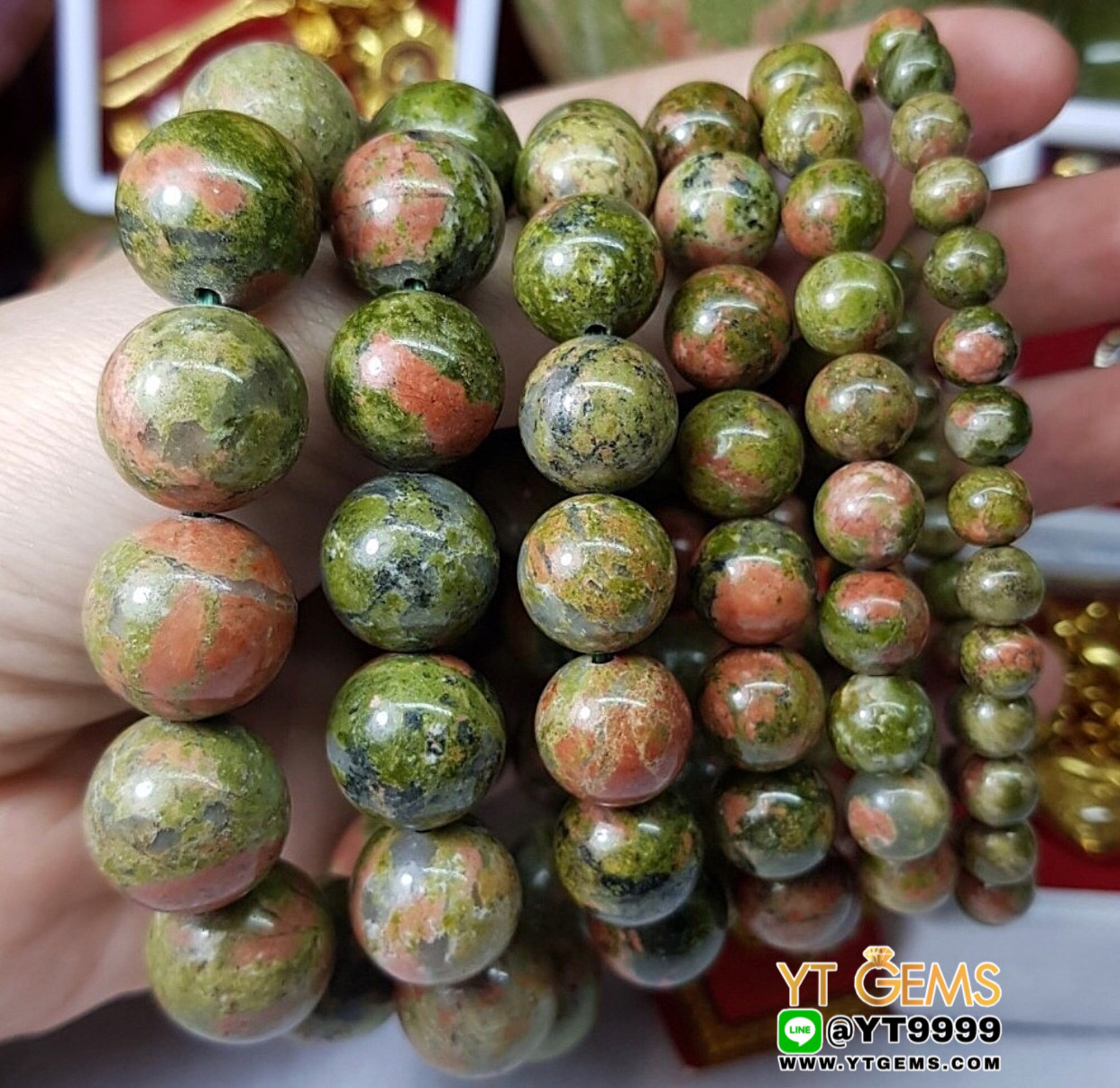 สร้อยข้อมือยูนาไคต์ เกรดA (หินถูกหวย) หินยูนาไคต์แท้ ขนาดหิน 12 mm YTG-8893 YTGEMS