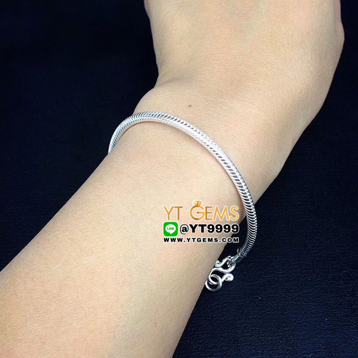 สร้อยข้อมือลายกระดูกงู สร้อยข้อมือเงินแท้ 92.5% หนา 3 มม. ยาว 7 นิ้ว YTG-9583 YTGEMS