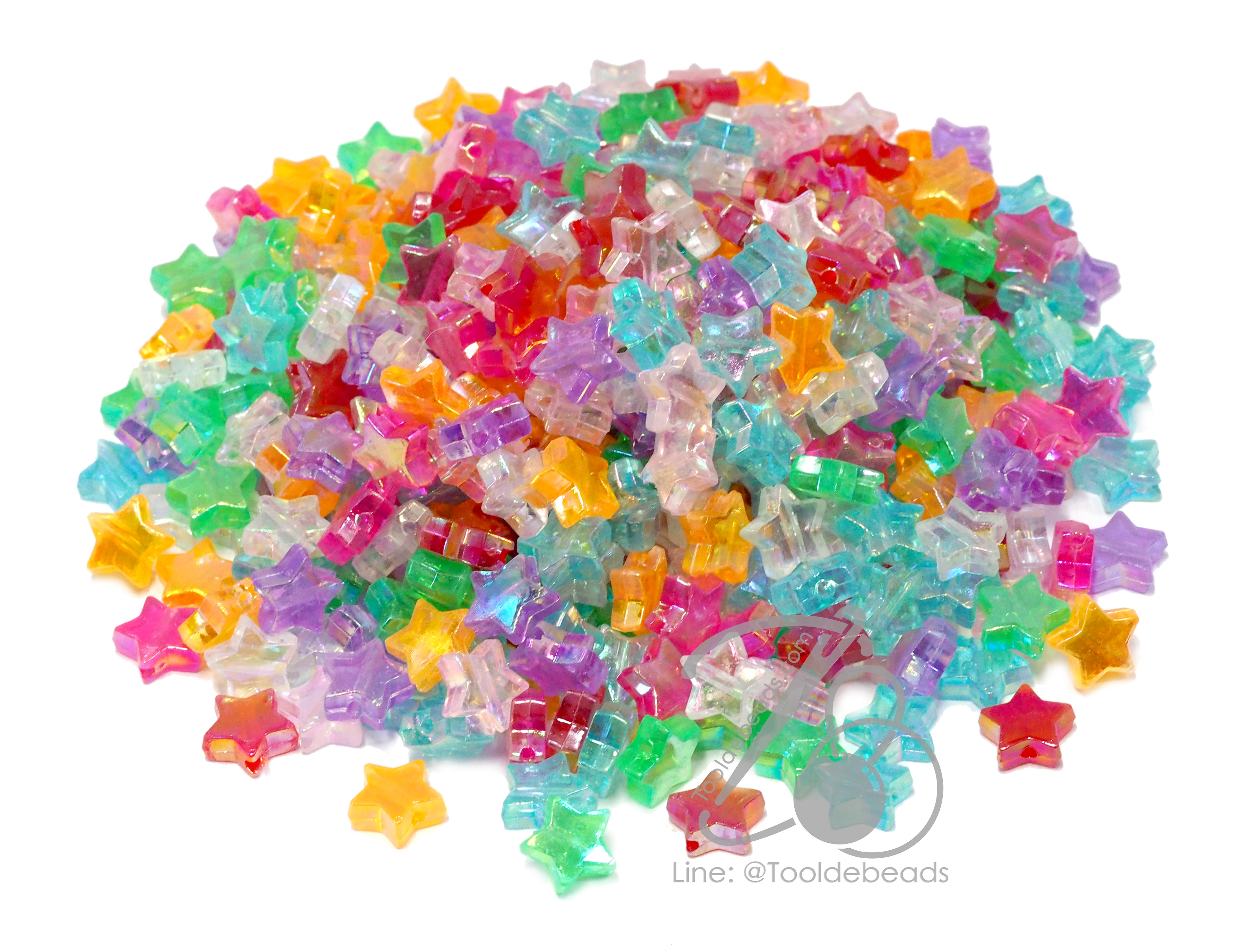 ลูกปัดพลาสติก เคลือบรุ้ง 9มม. ลายดาว คละสีรุ้งใส (500 กรัม) SKU-14334