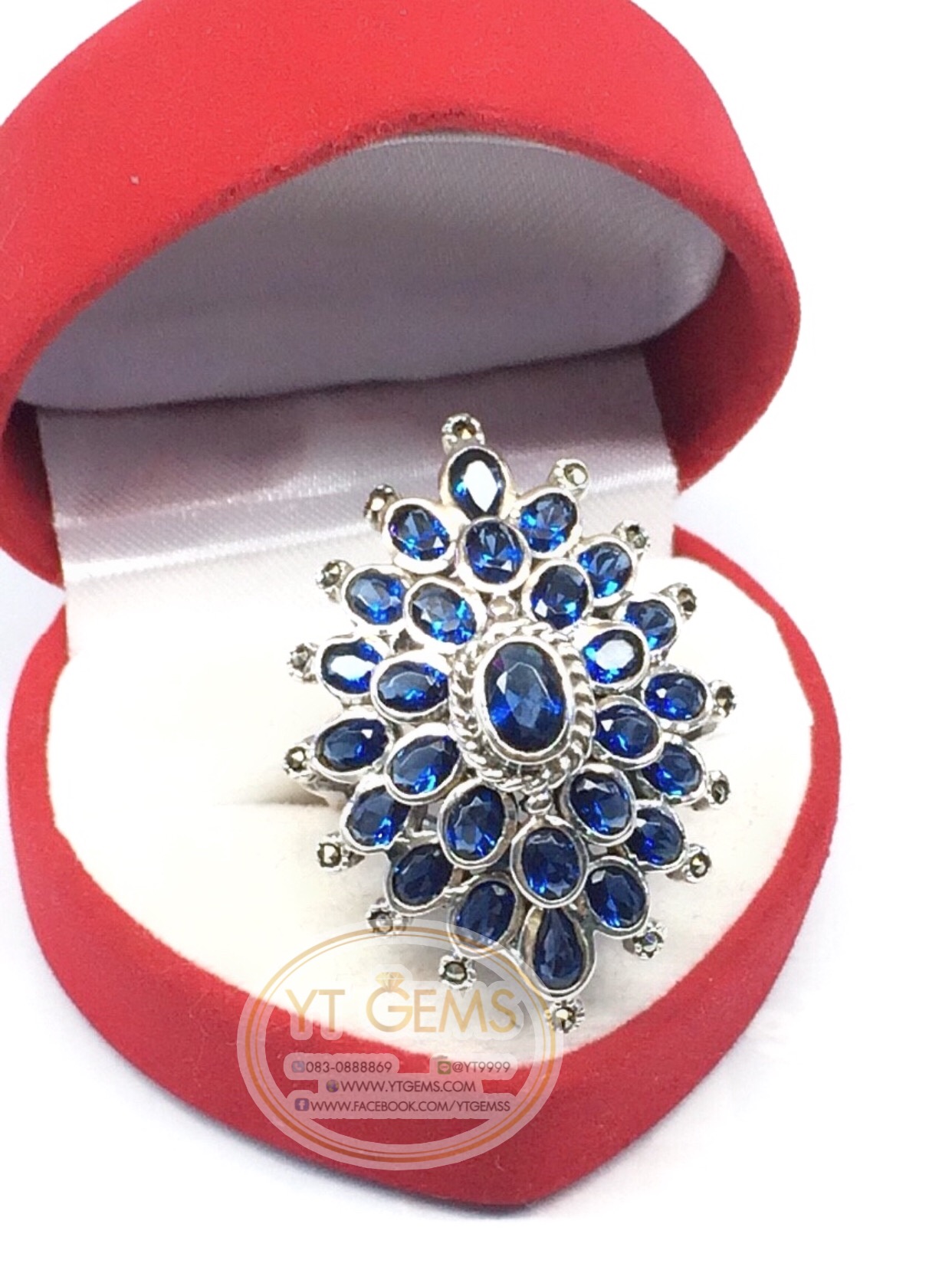 แหวนเงินแท้92.5% รมดำ พลอยไพลิน(cz) ตกแต่งแมกกาไซต์ YTG-5591 YTGEMS