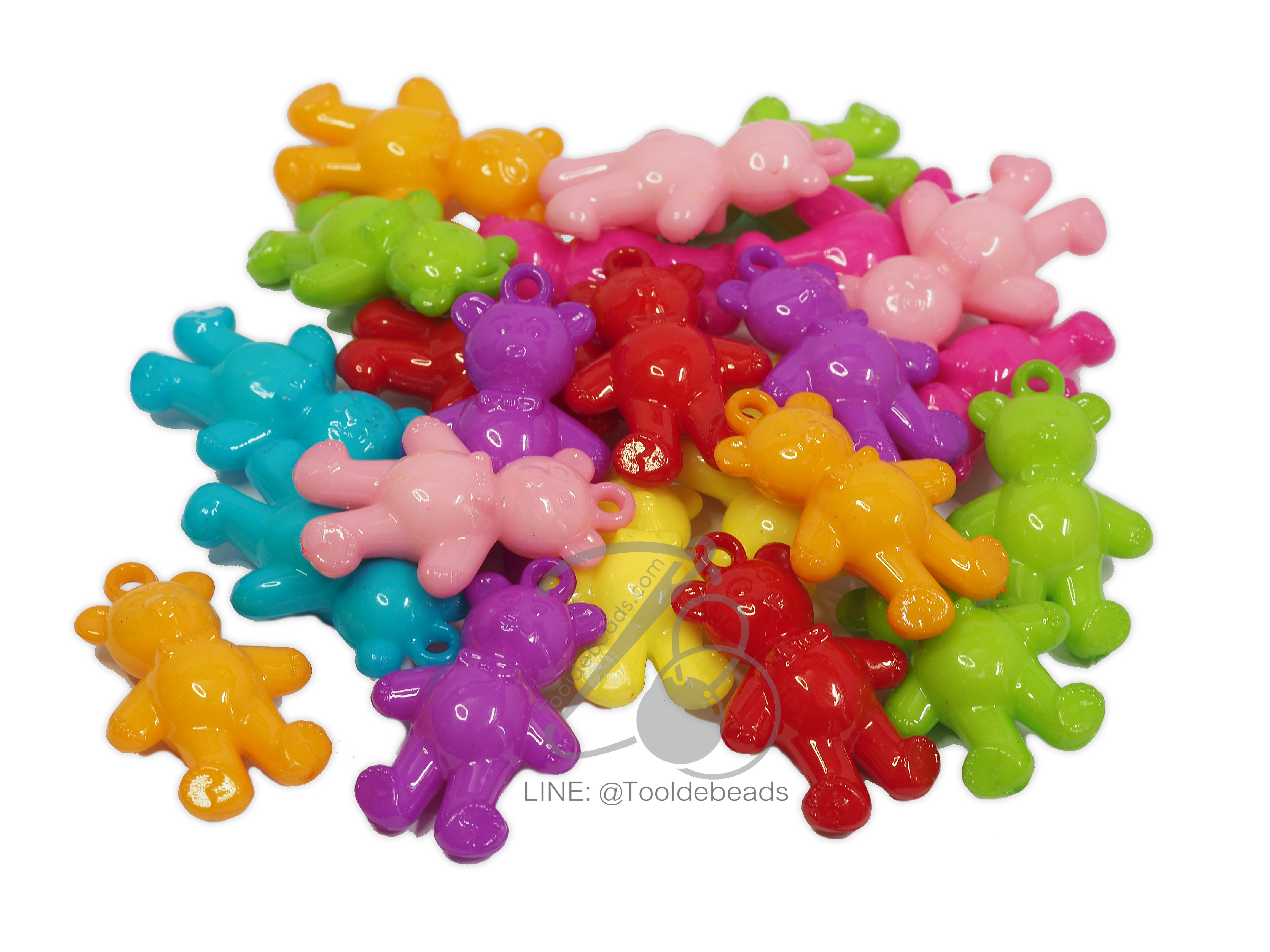 ลูกปัดอะคริลิค 26*41มม. ลายหมียืน คละสีสด (15 กรัม) SKU-06877
