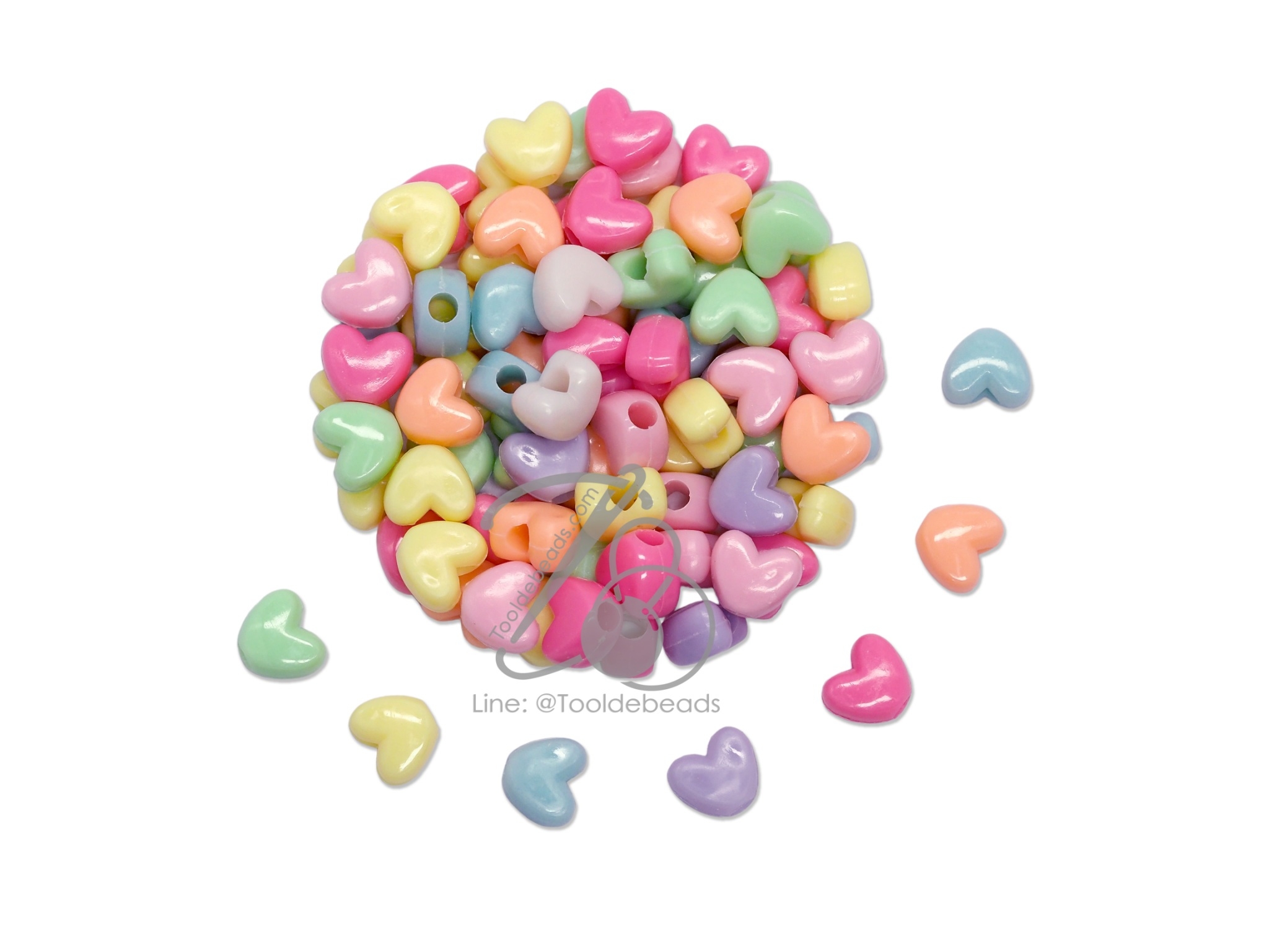 ลูกปัดอะคริลิค 11*9มม. ลายหัวใจรูกว้างใหญ่ คละสีหวาน (15 กรัม) SKU-12090