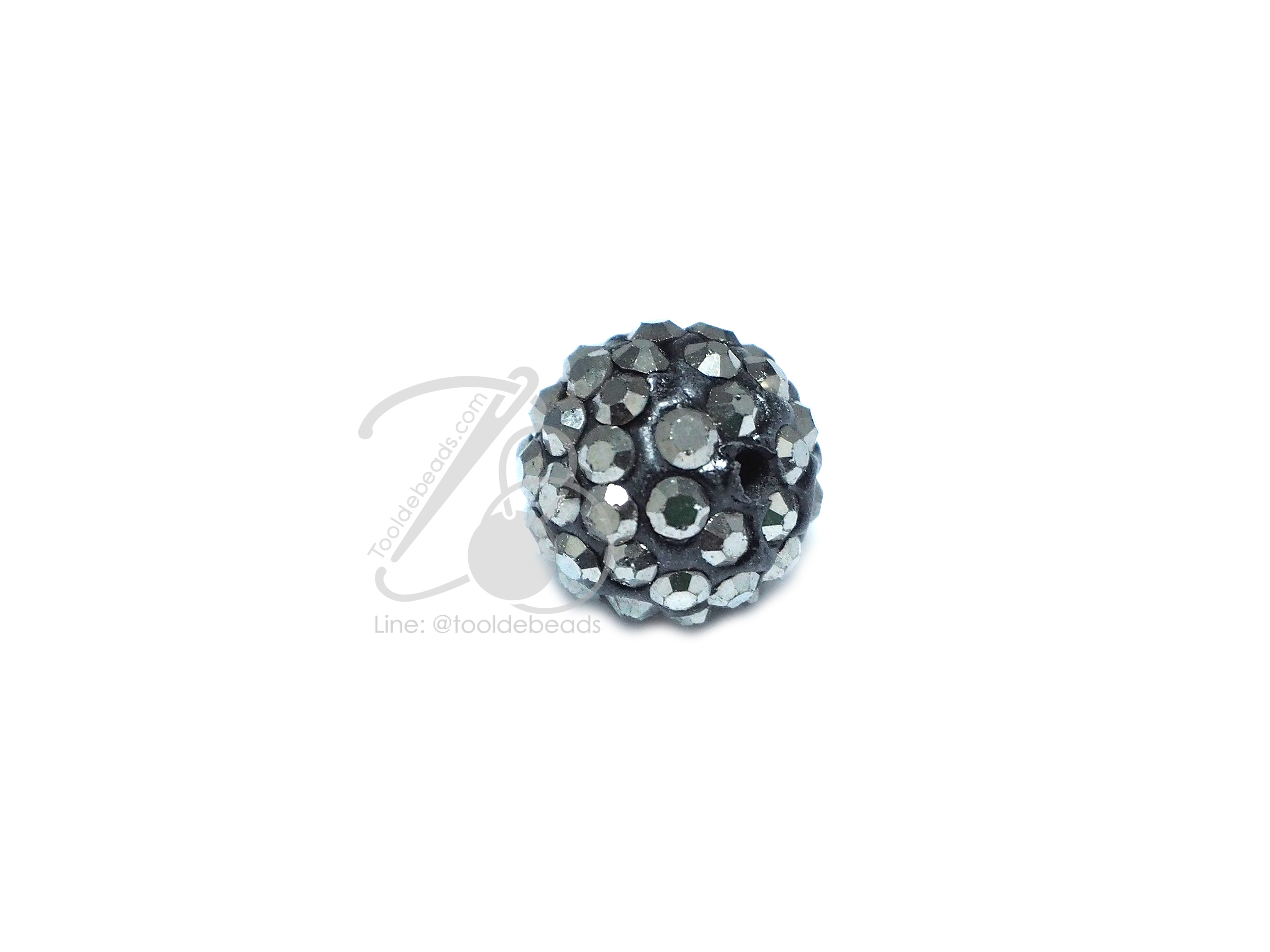 ลูกปัดฝังเพชร 10มม. สีเทา (1 ชิ้น) SKU-01540