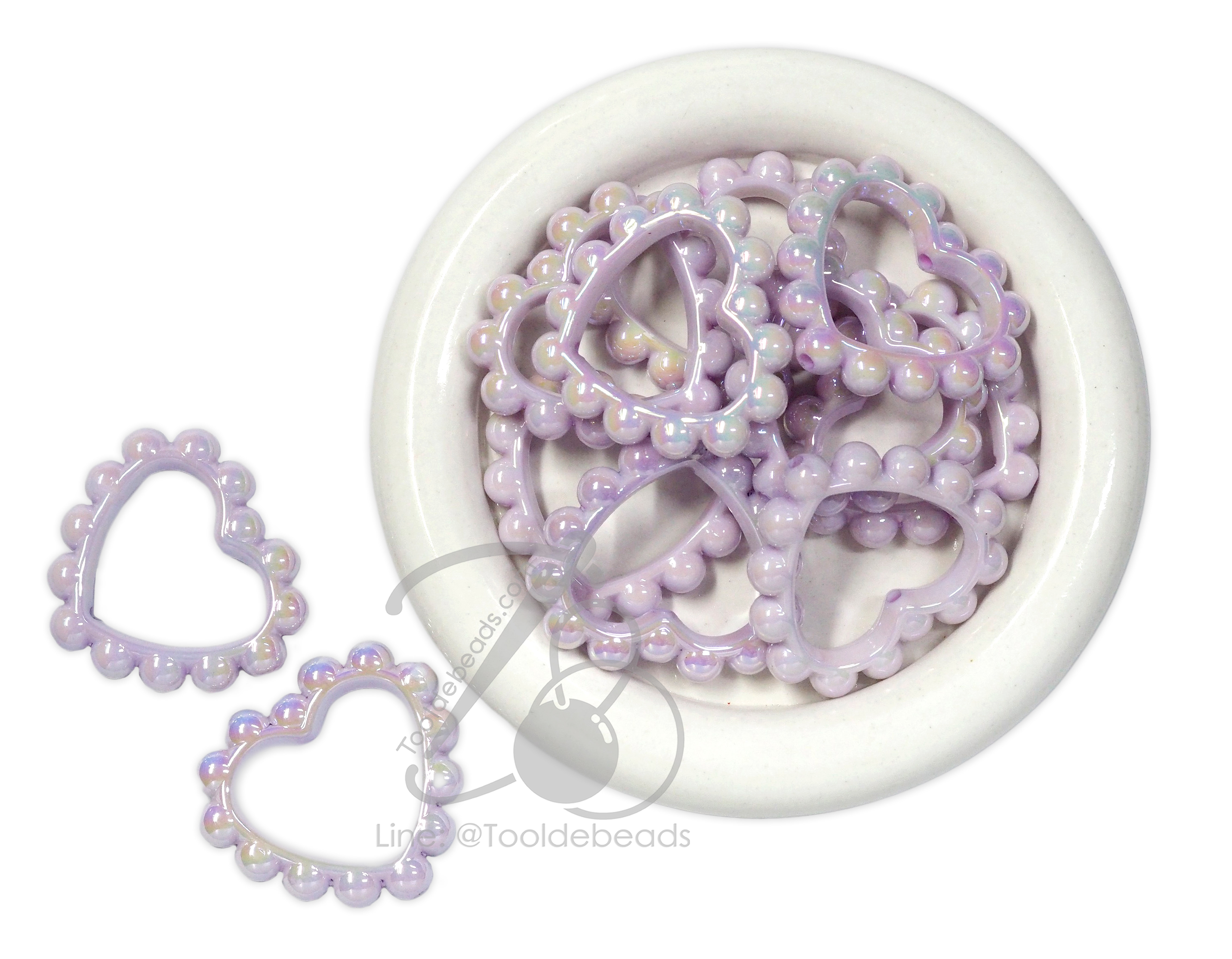 ลูกปัดอะคริลิค 42มม. ลายหัวใจ เคลือบรุ้ง สีม่วง (10 กรัม) SKU-16988