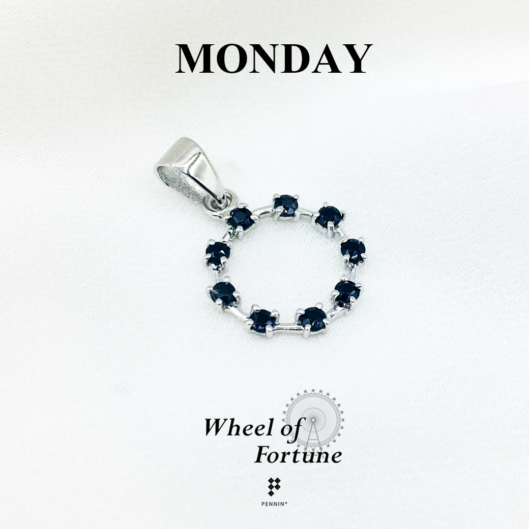 จี้พลอยแท้ Wheel of Fortune นิลดำ เสริมดวงการเงินสำหรับคนวันจันทร์ เงินแท้ ชุบทองคำขาว