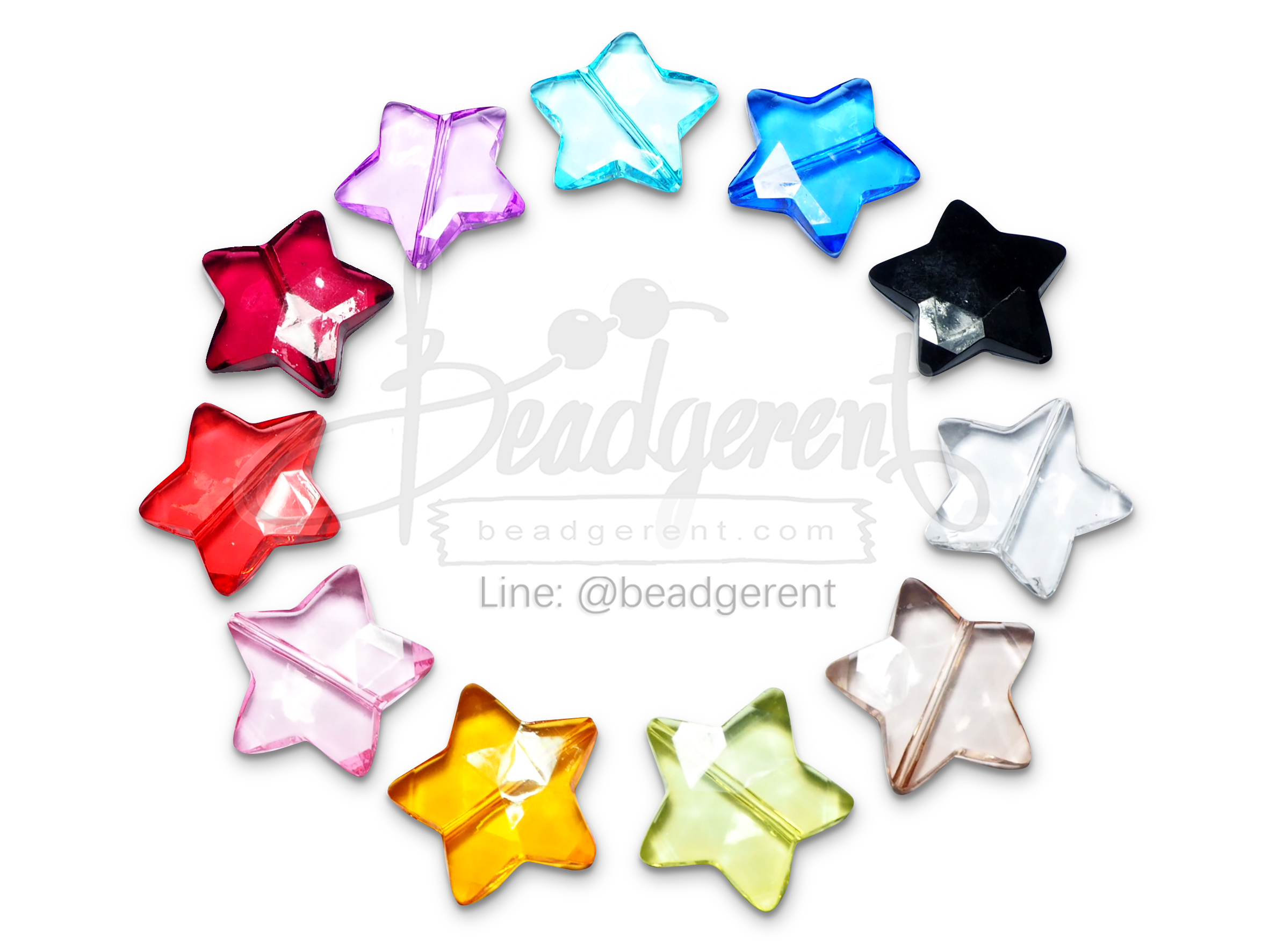 ลูกปัดอะคริลิค 30มม. ลายดาว คละสีใส (15 กรัม) SKU-04687
