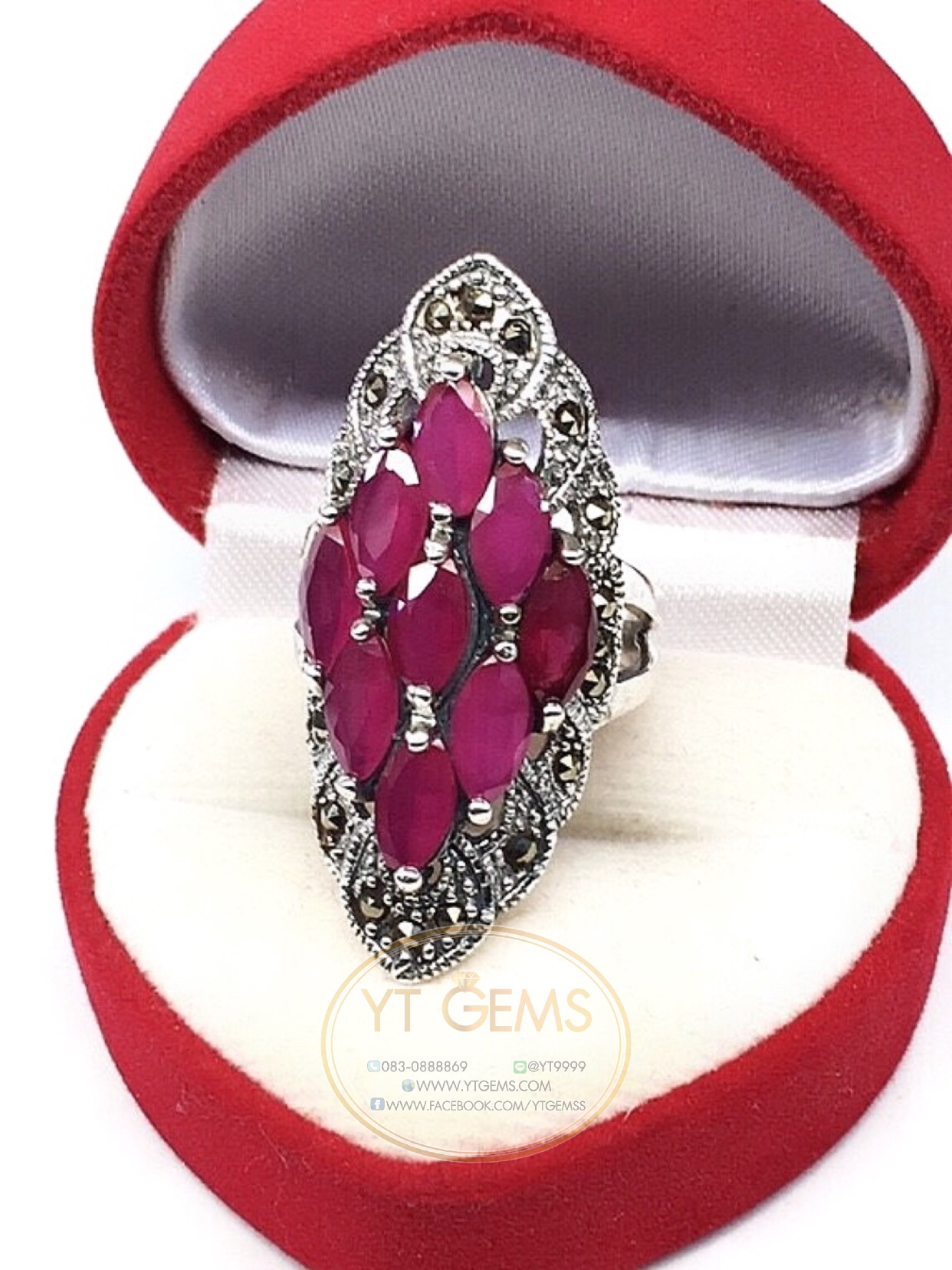 แหวนทับทิม แหวนเงินแท้ รมดำ พลอยทับทิมชาตั้ม YTG-4490 YTGEMS