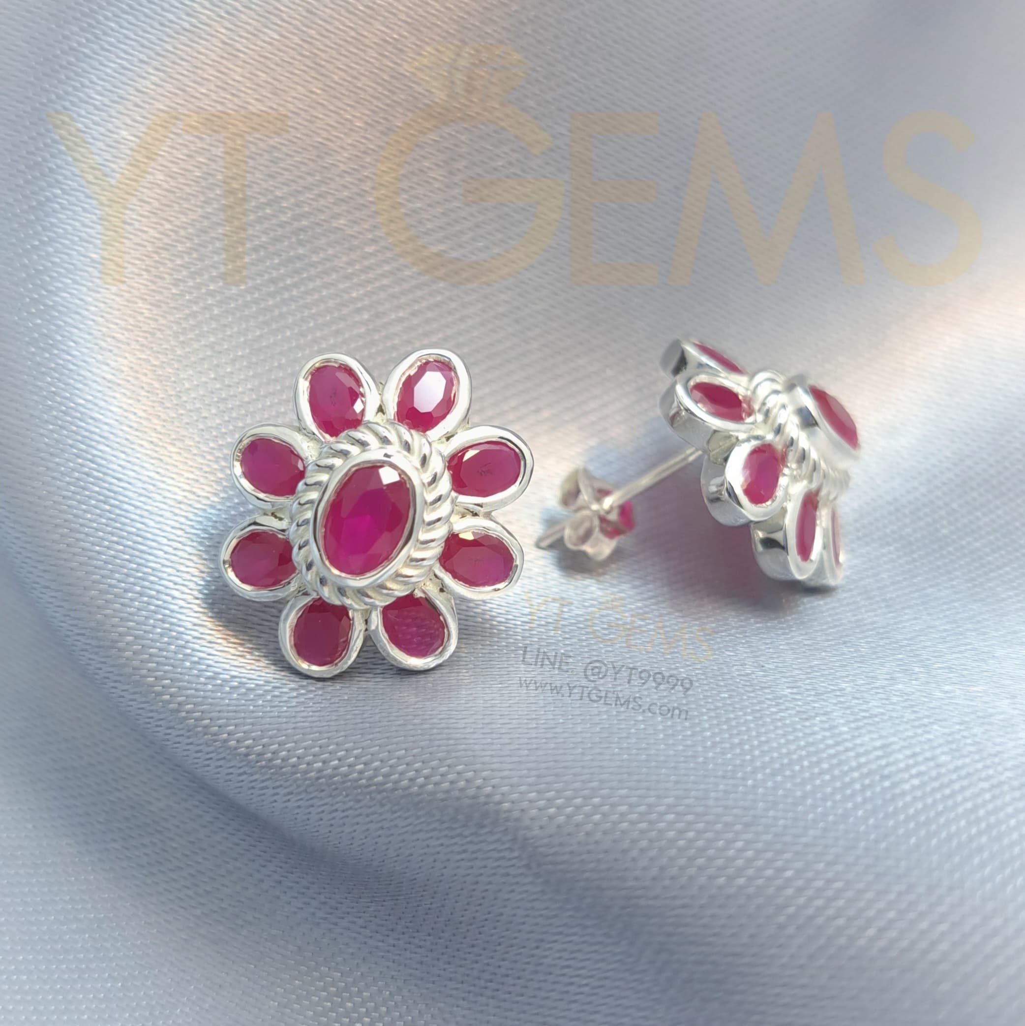 ต่างหู ดอกไม้ ทับทิม เงินแท้ พลอยทับทิมชาตั้ม YTG-11981 YTGEMS whole
