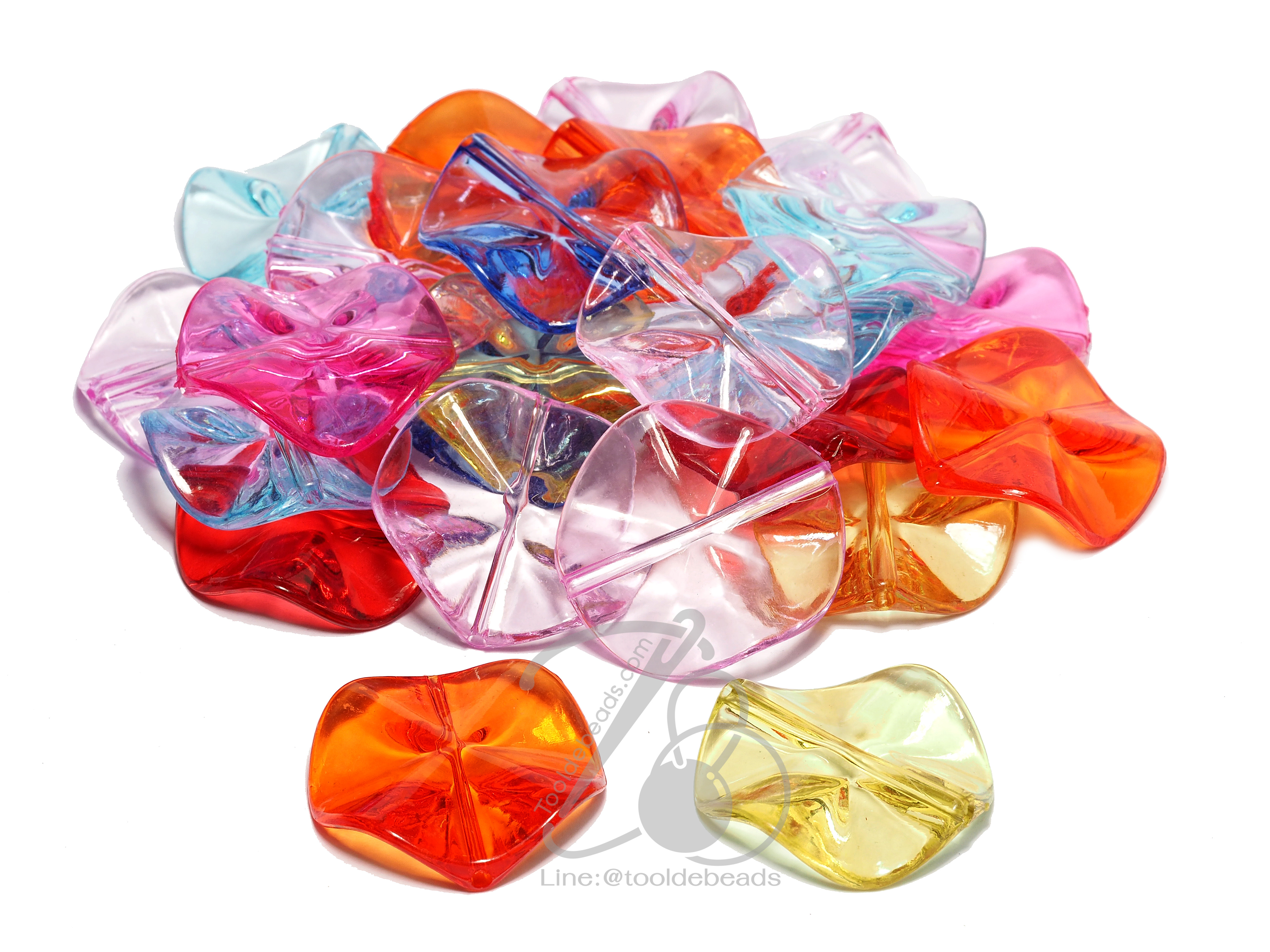 ลูกปัดอะคริลิค 47มม. ลายใบบัว คละสีใส (500 กรัม) SKU-10244