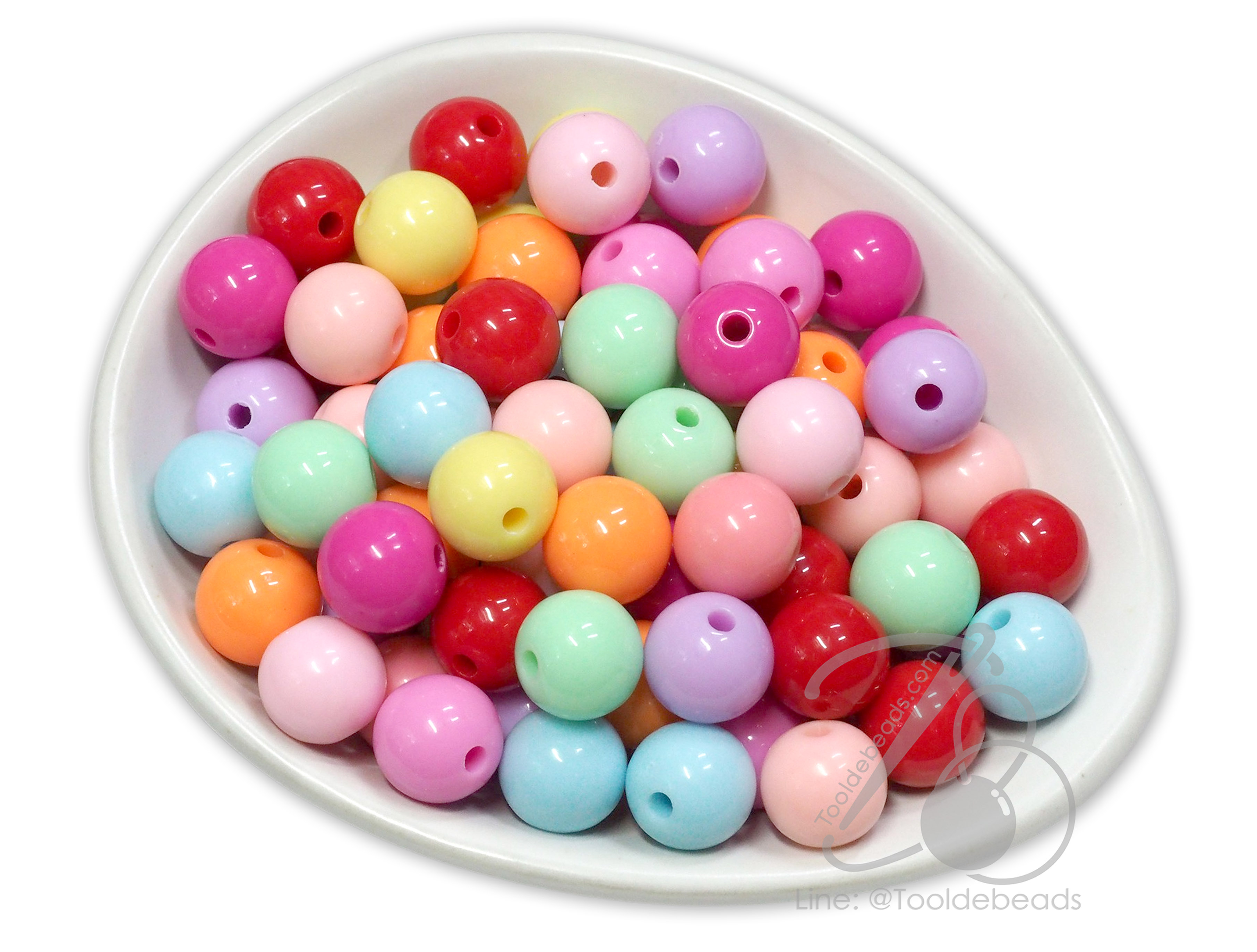 ลูกปัดอะคริลิค งานจีน 12มม. ทรงกลม คละสีสด (15 กรัม) SKU-16606