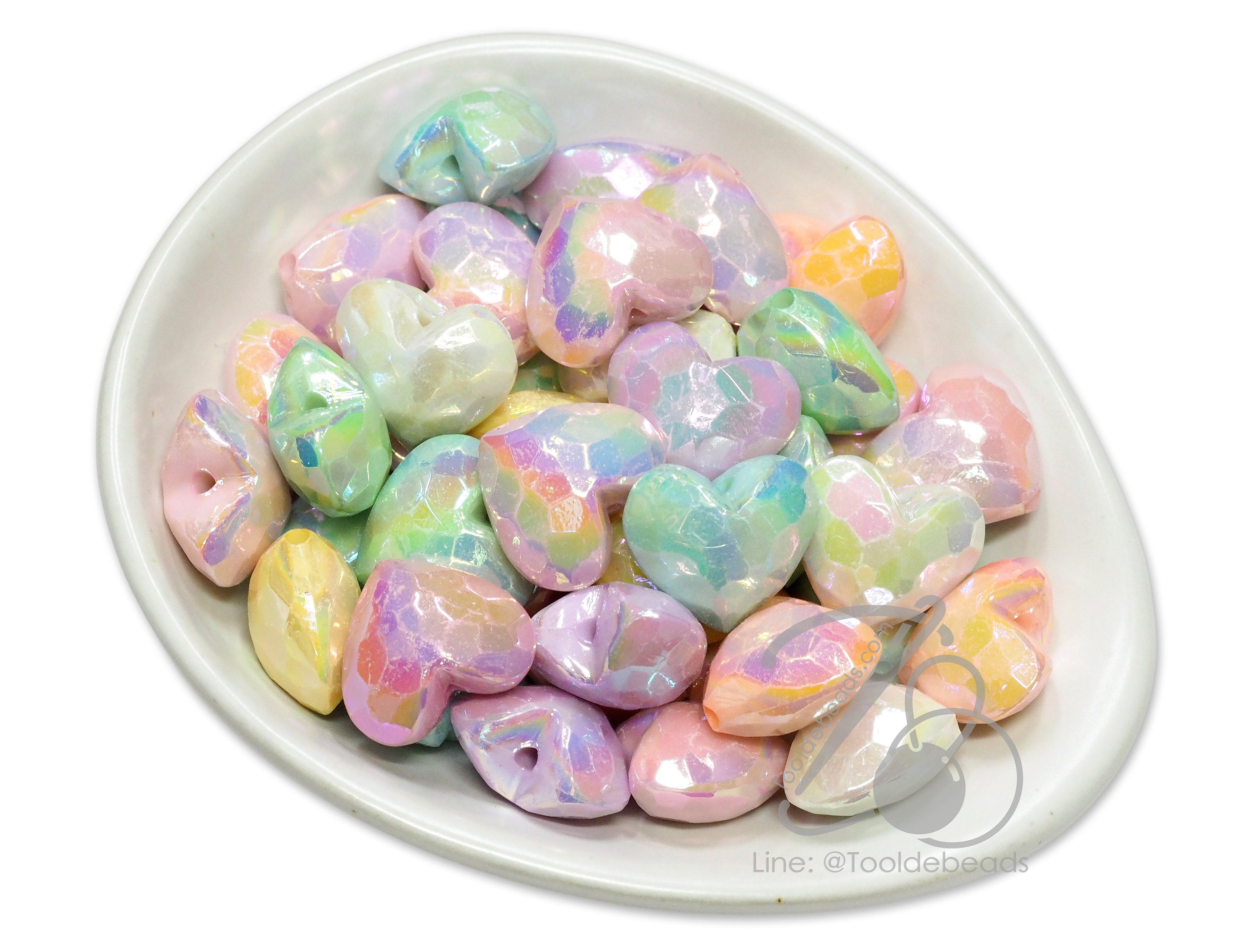ลูกปัดพลาสติก เคลือบรุ้งหวาน 19มม. ลายหัวใจ คละสี (80 กรัม) SKU-16164