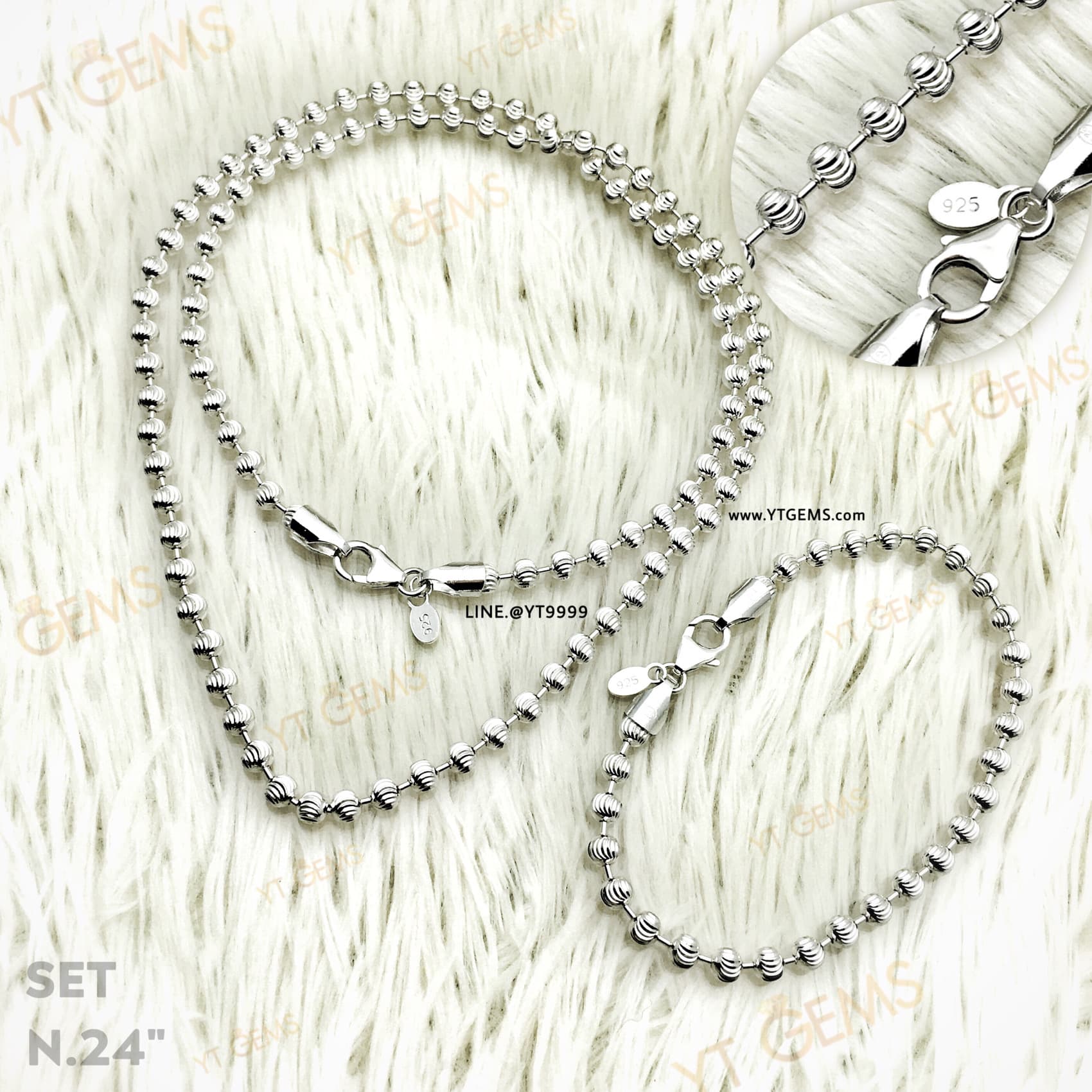 เซ็ต (สร้อยคอ+ข้อมือ) เงินแท้ ลายอิตาลี 4 มม. (สร้อย 24“) YTG-11529 YTGEMS