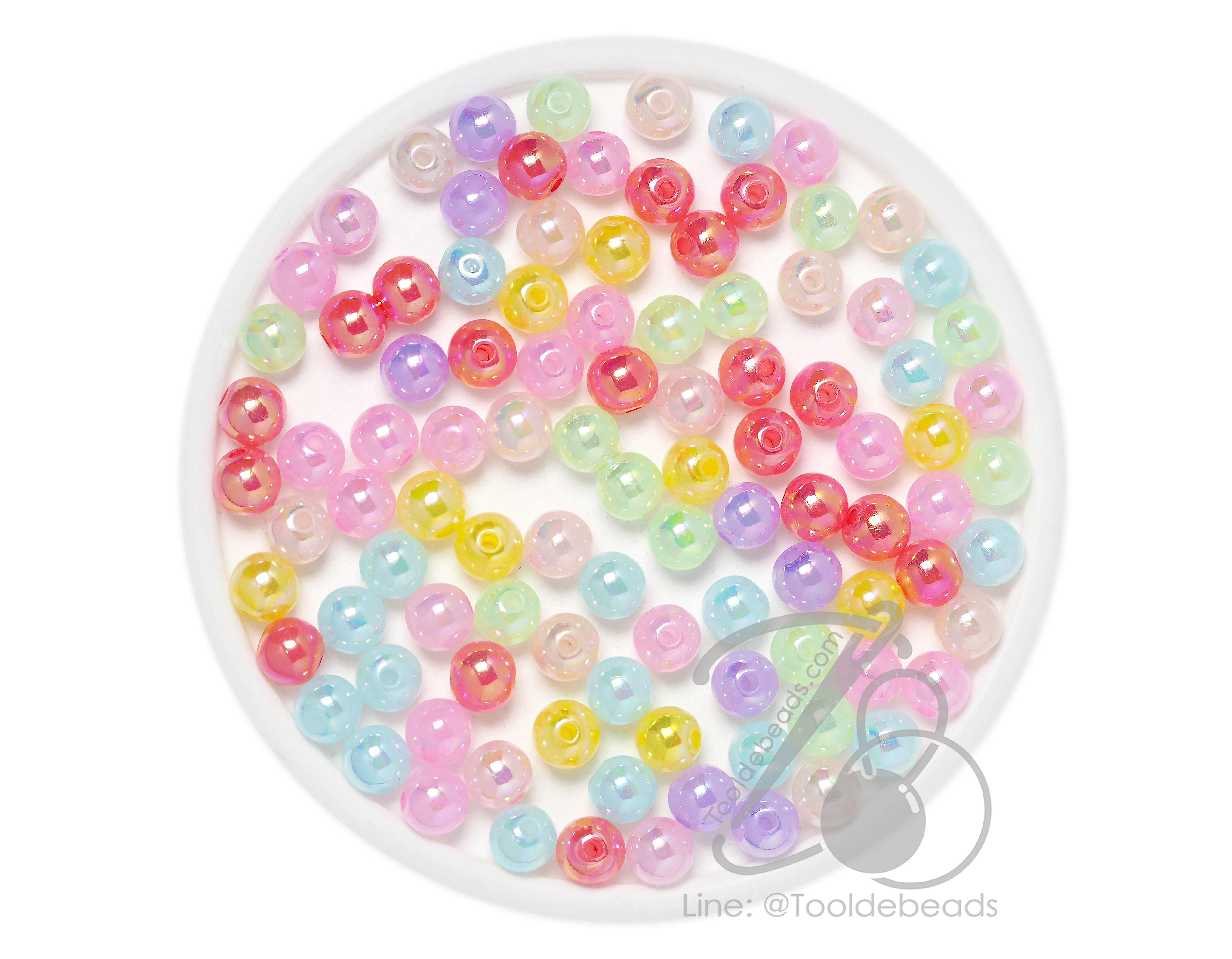 ลูกปัดพลาสติก เคลือบรุ้ง 8มม. ทรงกลม คละสีเยลลี่หวาน (80 กรัม) SKU-17403