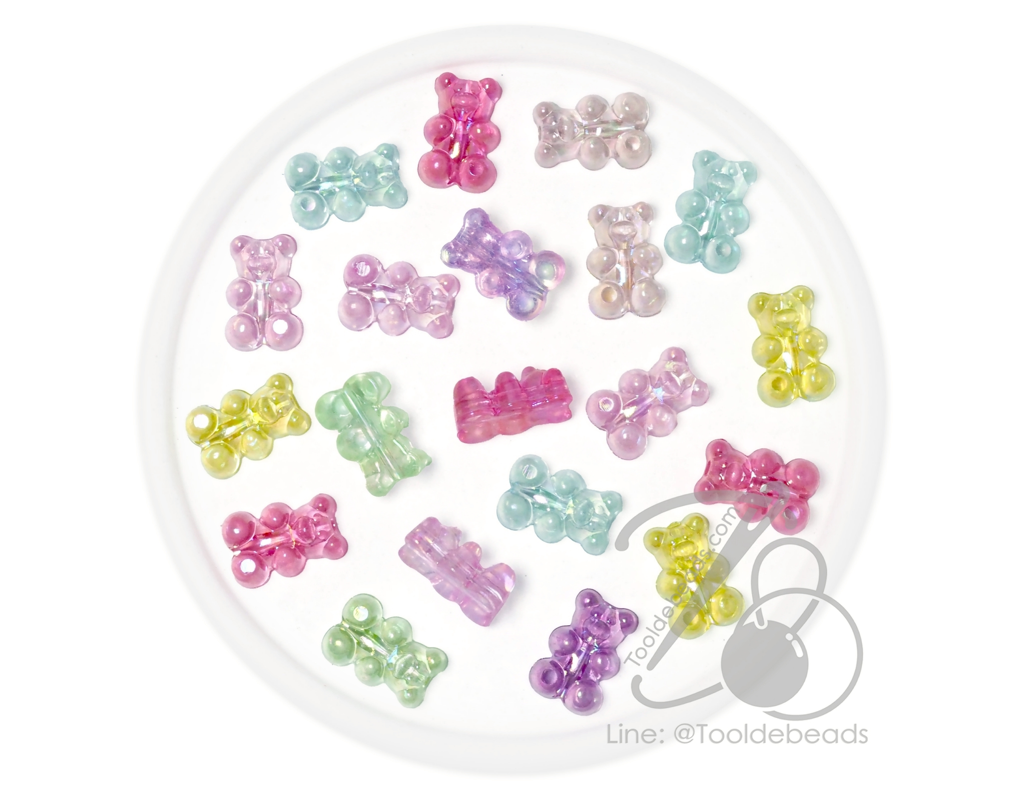 ลูกปัดพลาสติก เคลือบรุ้งAB 10*16มม. ลายหมีเยลลี่ คละสีรุ้งใส (500 กรัม) SKU-15584