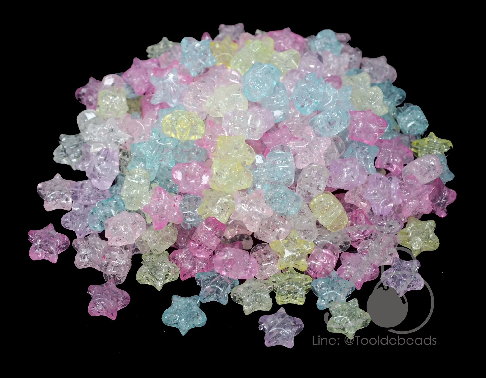 ลูกปัดพลาสติกหิมะ 11มม.ลายดาว คละสีอ่อน (10 กรัม) SKU-18466