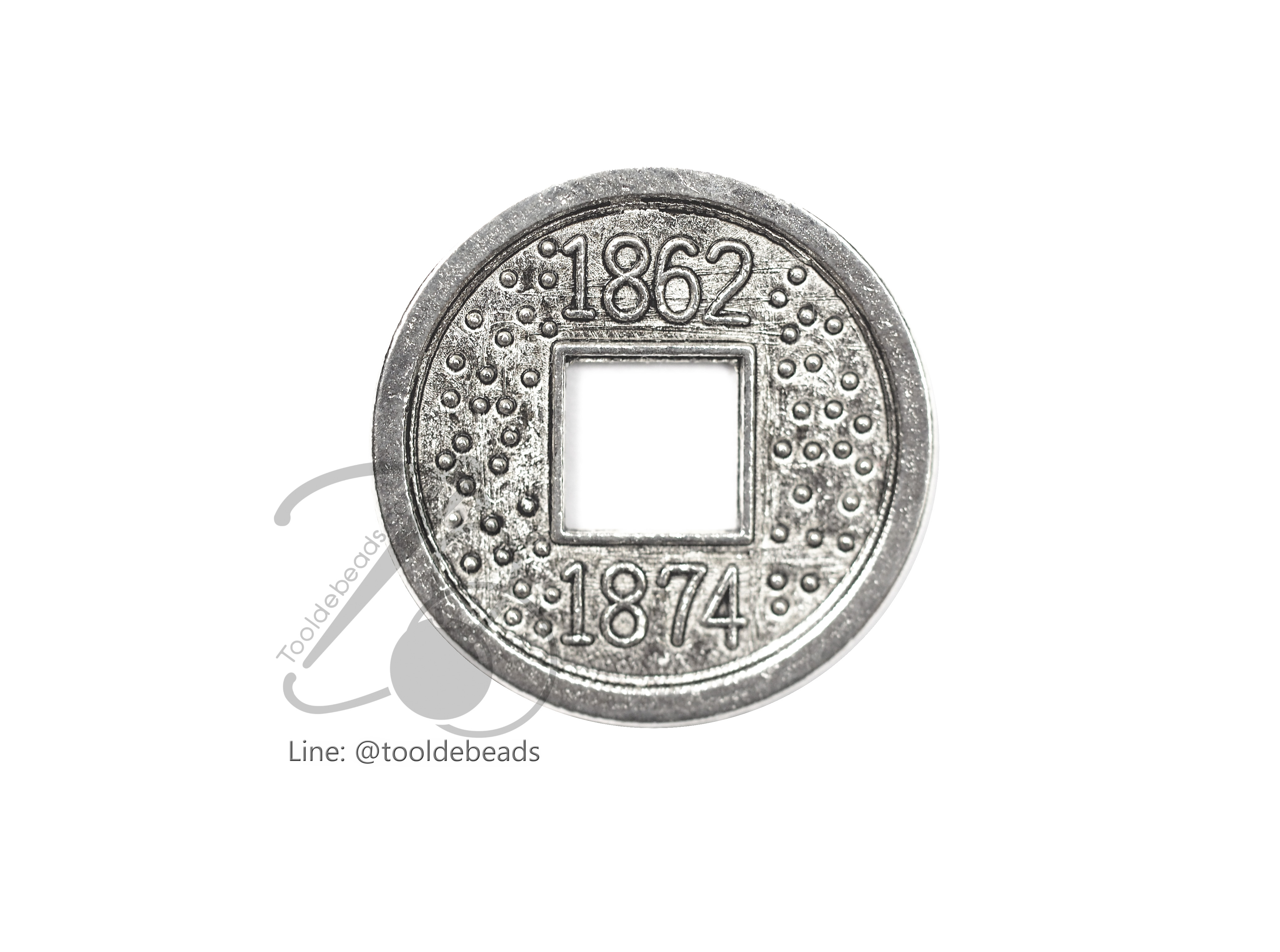 ลูกปัดโรเดียม 156 15มม. ลายเหรียญ (1 ชิ้น) SKU-03371