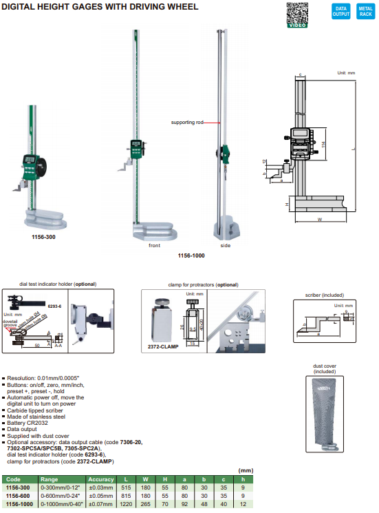 INSIZE ไฮเกจดิจิตอล ( Digital Height Gage With Driving Wheel ) รุ่น 1156-600