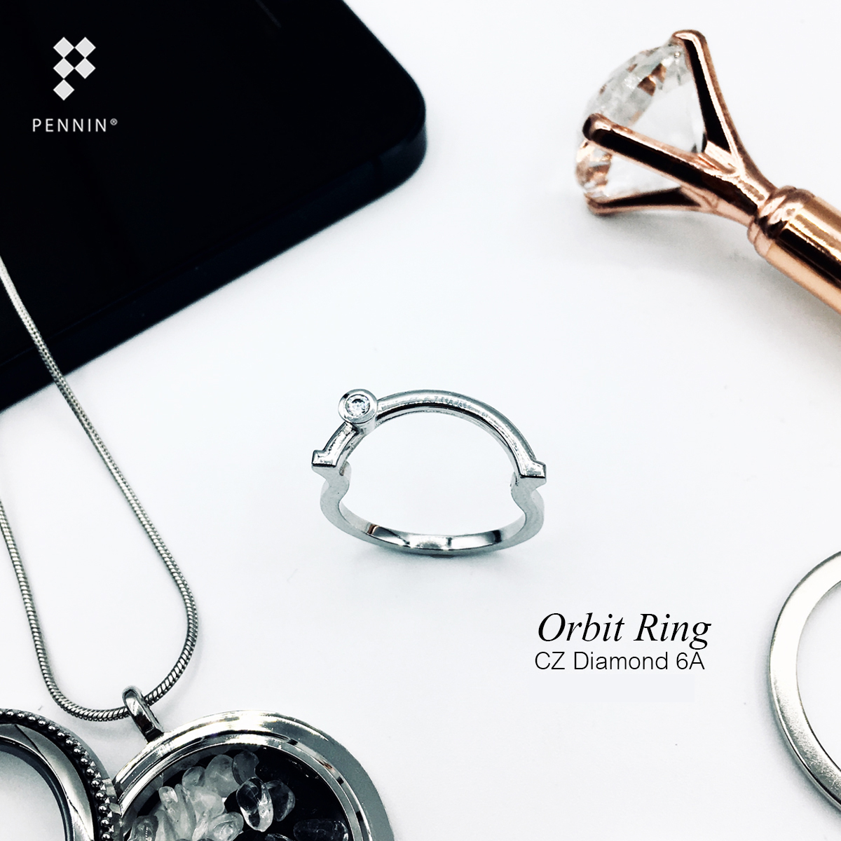 [SALE30%]Orbit Ring : แหวนวงโคจร เงินแท้แซมด้วยเพชรสวิส CZ แหวนนิลมีสไตล์ ดึงดูดโชคลาภ ปกป้องคุ้มครอง