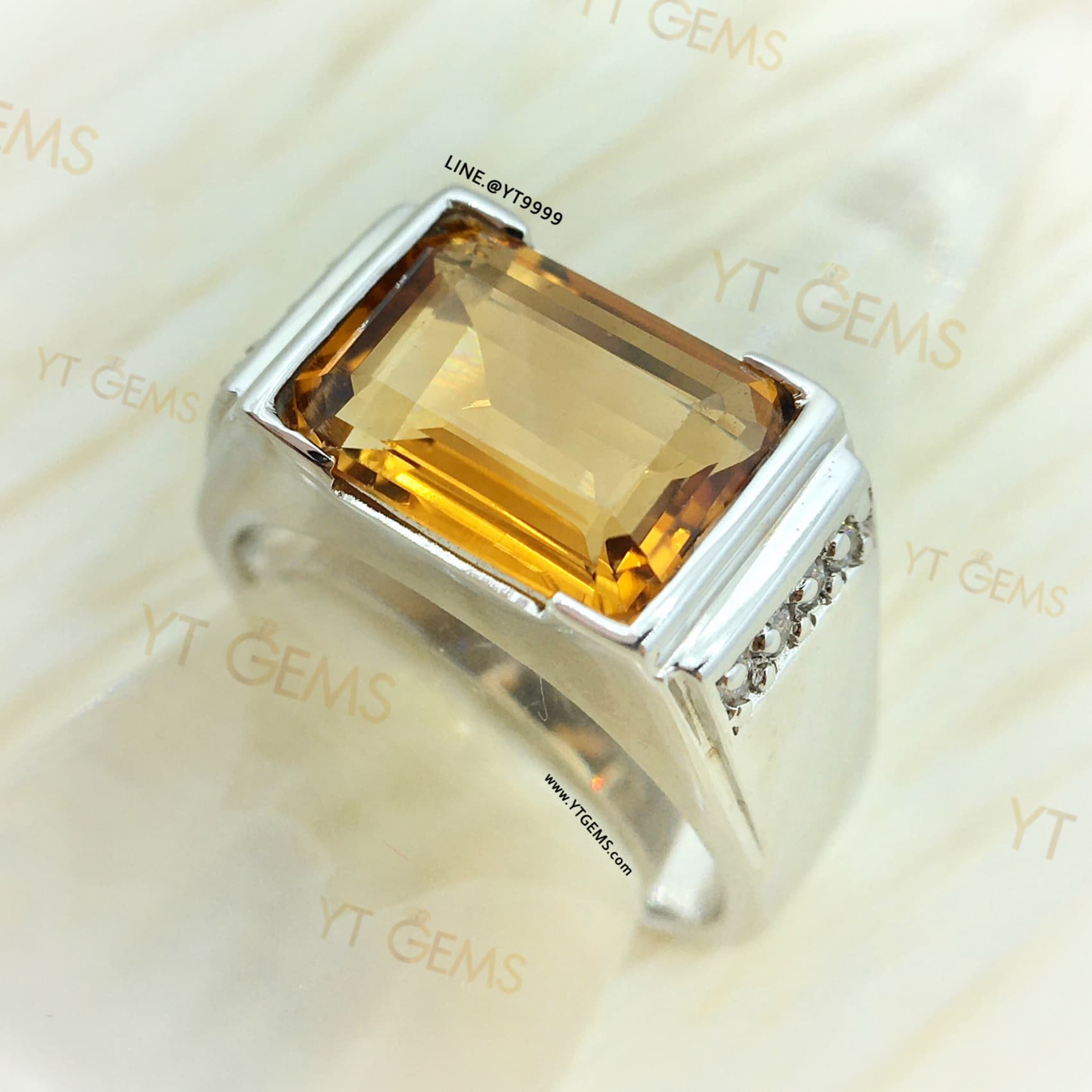 แหวนซิทรินสีส้ม ข้างเพชร แหวนเงินแท้ ชุบทองคำขาว พลอยซิทรินแท้ YTG-11574 YTGEMS