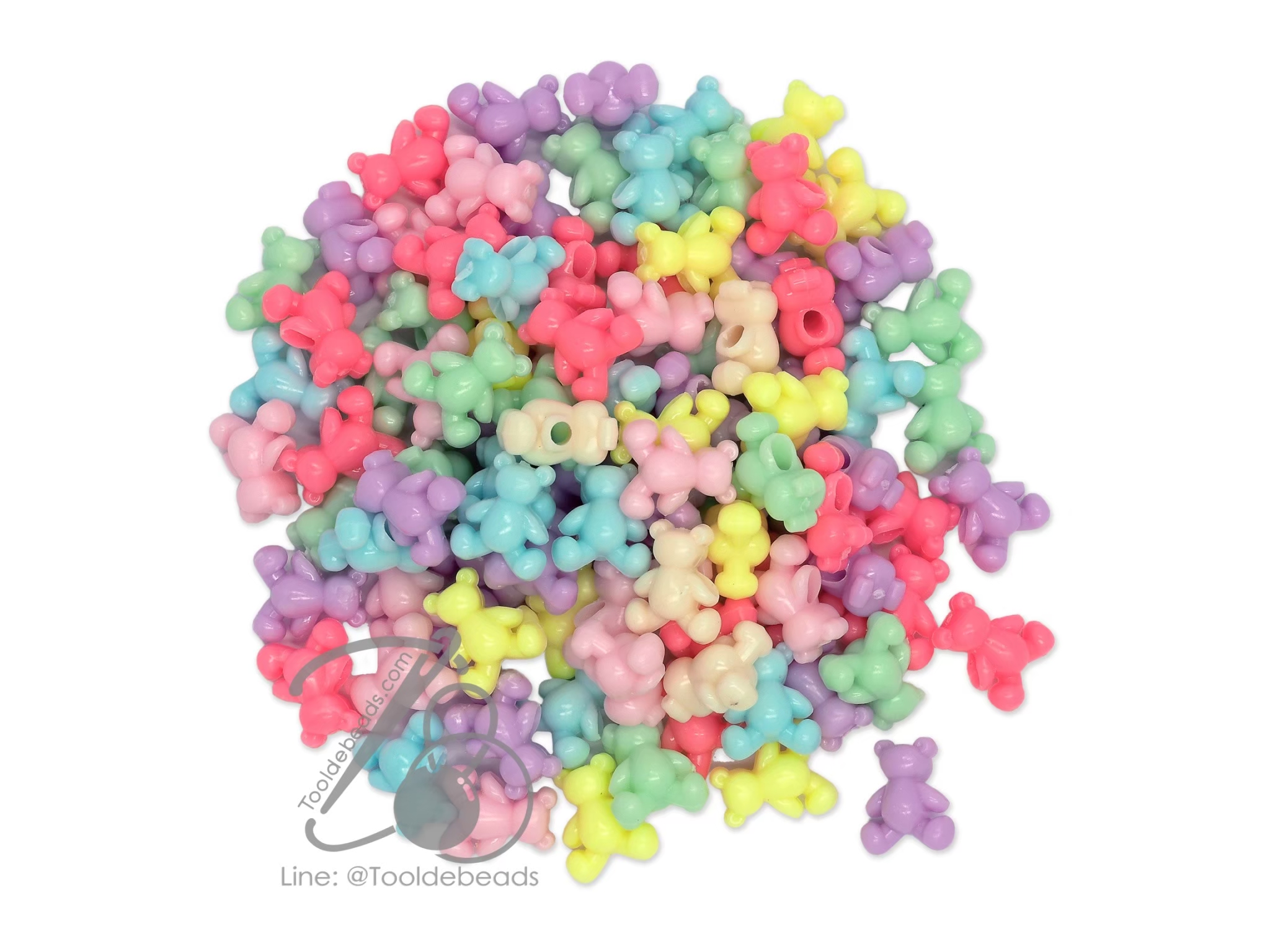 ลูกปัดอะคริลิค 12*14มม. ลายหมี คละสีหวาน (100 กรัม) SKU-12204