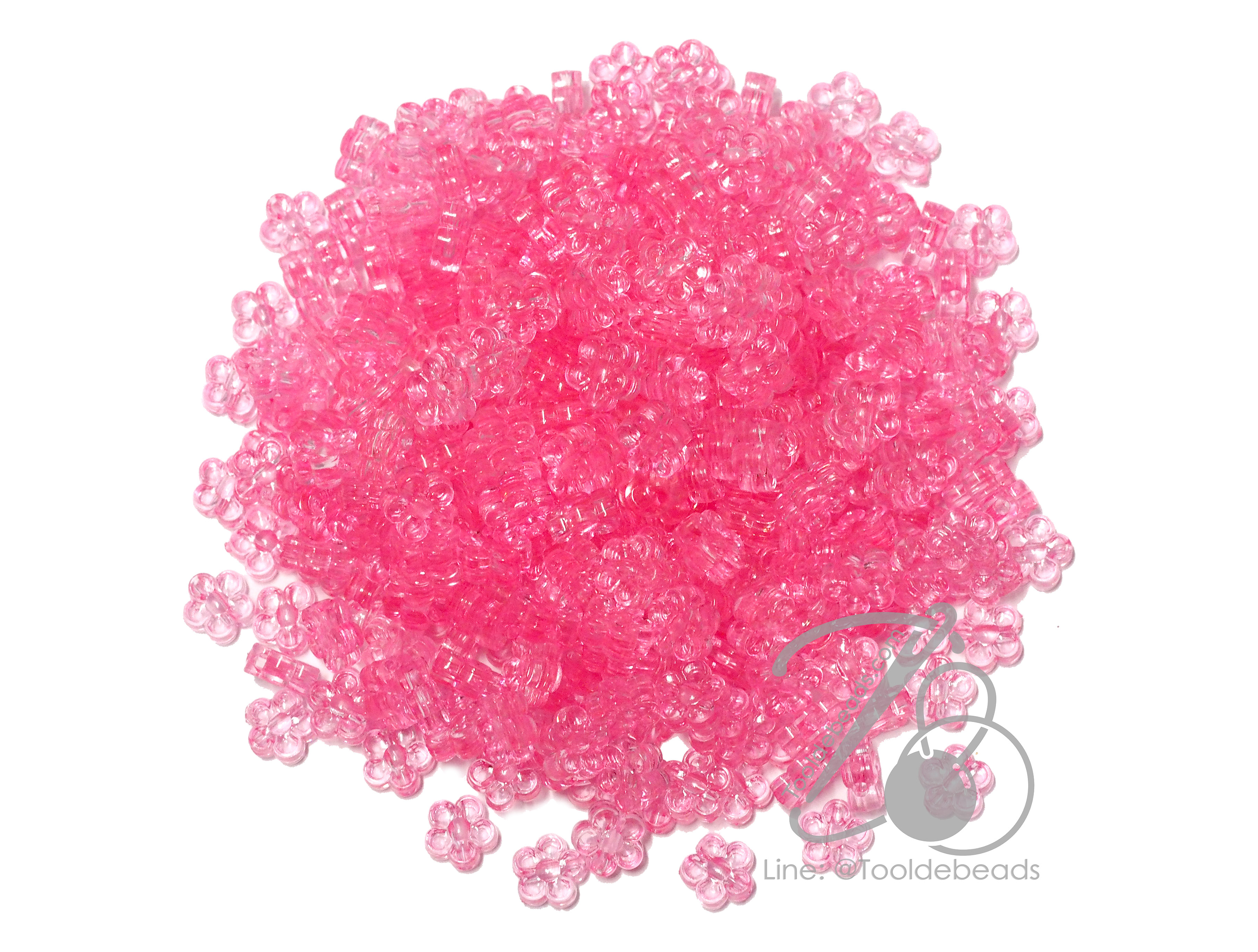 ลูกปัดอะคริลิค 8มม. ลายดอกไม้ สีชมพู สีใส (500 กรัม) SKU-14438