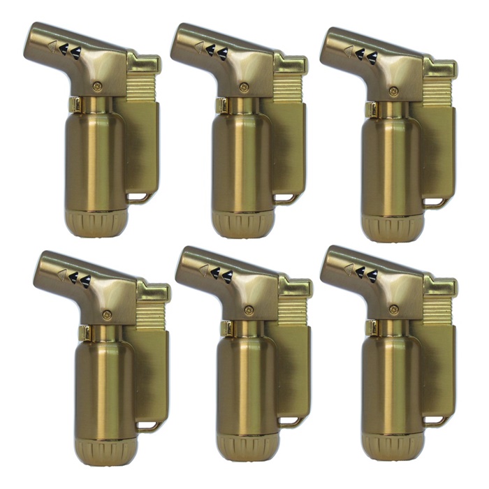 ไฟแช็คไอพ่น ไฟฟู่ หัวพ่น คุณภาพสูง ให้ไฟเสถียร สม่ำเสมอ ปรับระดับได้ วัสดุเหล็ก สีทอง รูปทรงสวยหรู นำสมัย เติมแก๊สได้ พร้อมใช้ 6 ชิ้น