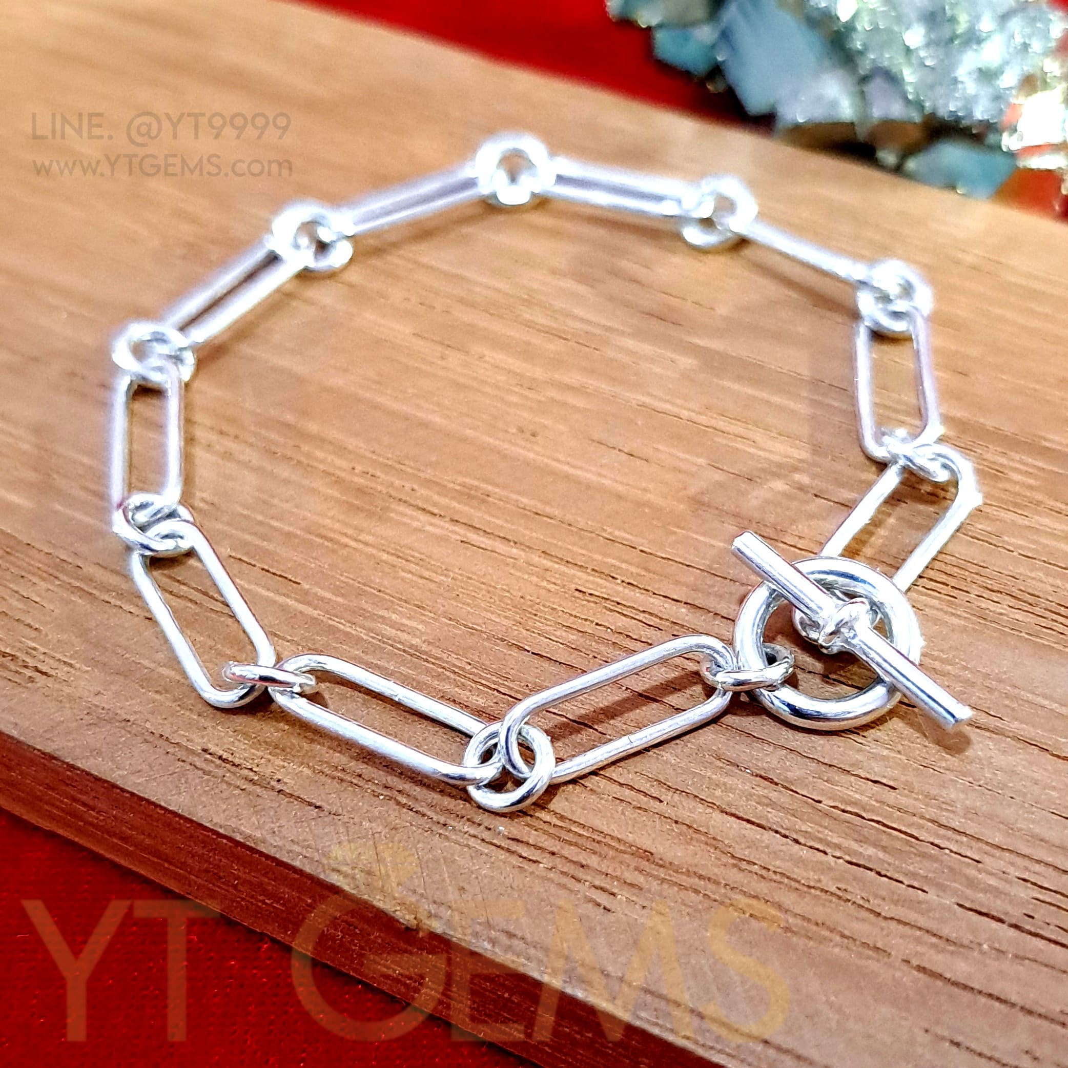 สร้อยข้อมือ ลายโซ่ เงินแท้ ตะขอ โอ-ไอ ทีบาร์ YTG-11946 YTGEMS whole