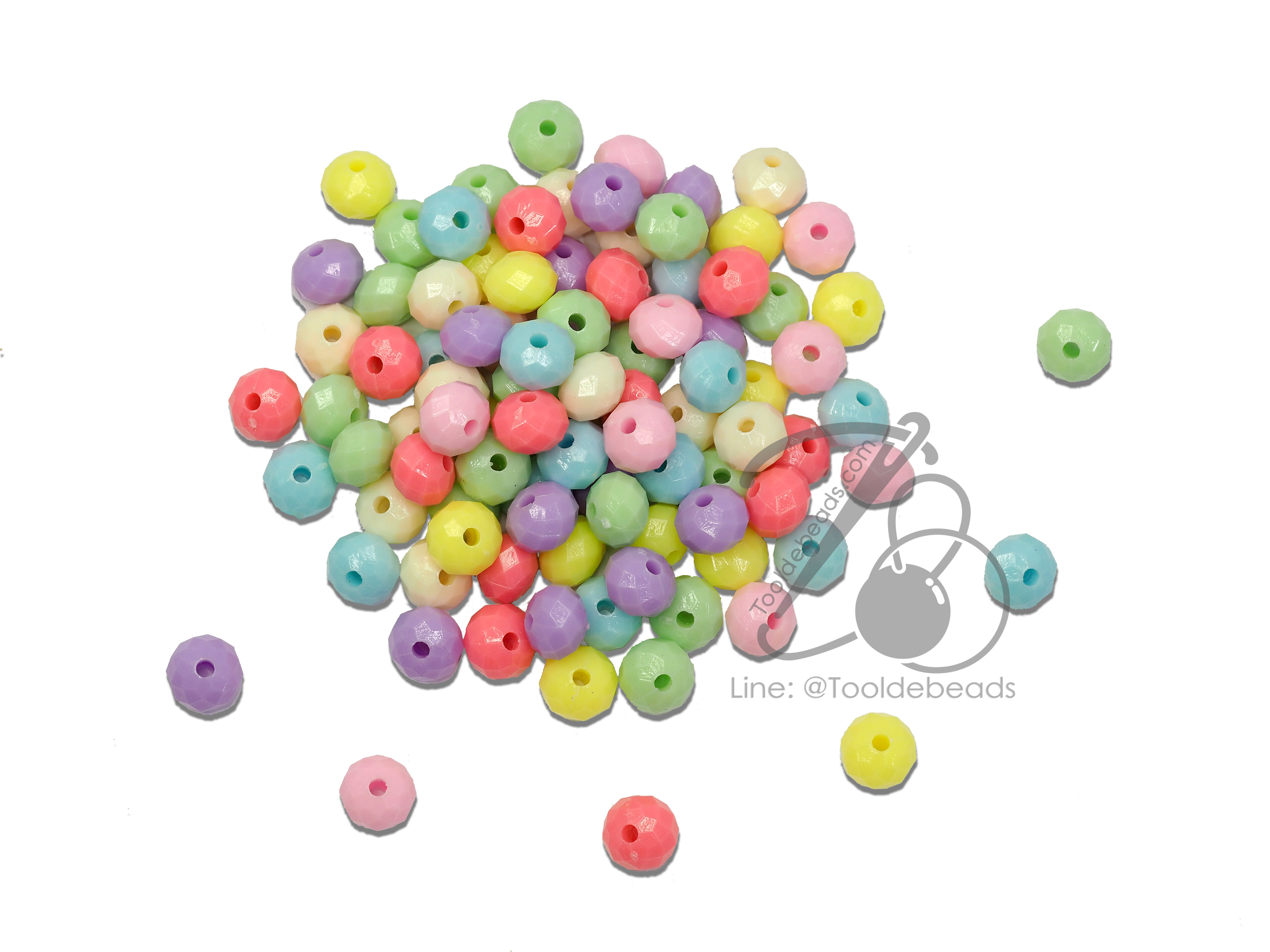ลูกปัดอะคริลิค 8มม. ลายโดนัทเจีย สีหวาน (15 กรัม) SKU-07554