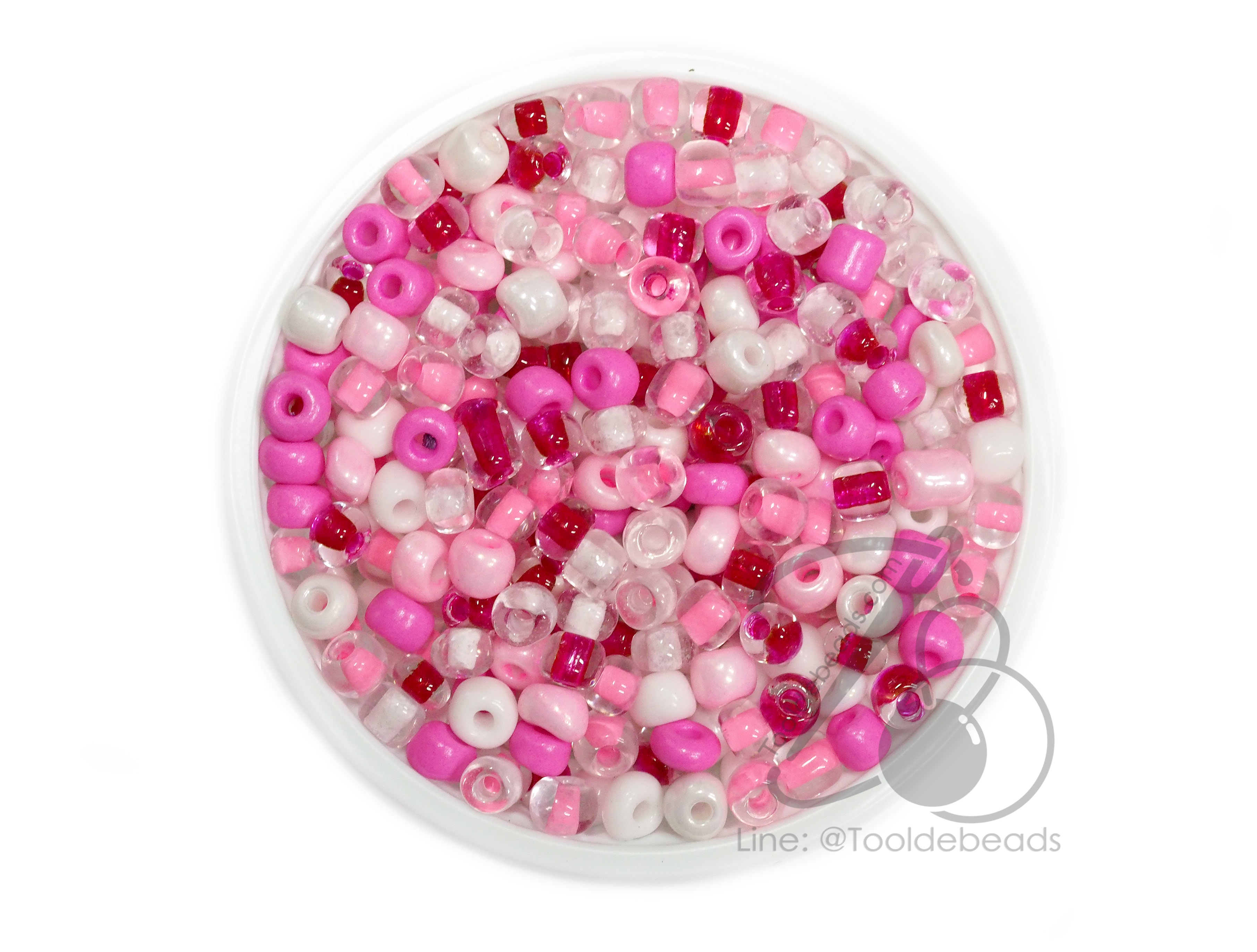 OK Brand ลูกปัดเม็ดทราย 6/0 โทนด้าน คละสีชมพูมิกซ์ (100 กรัม) SKU-14577