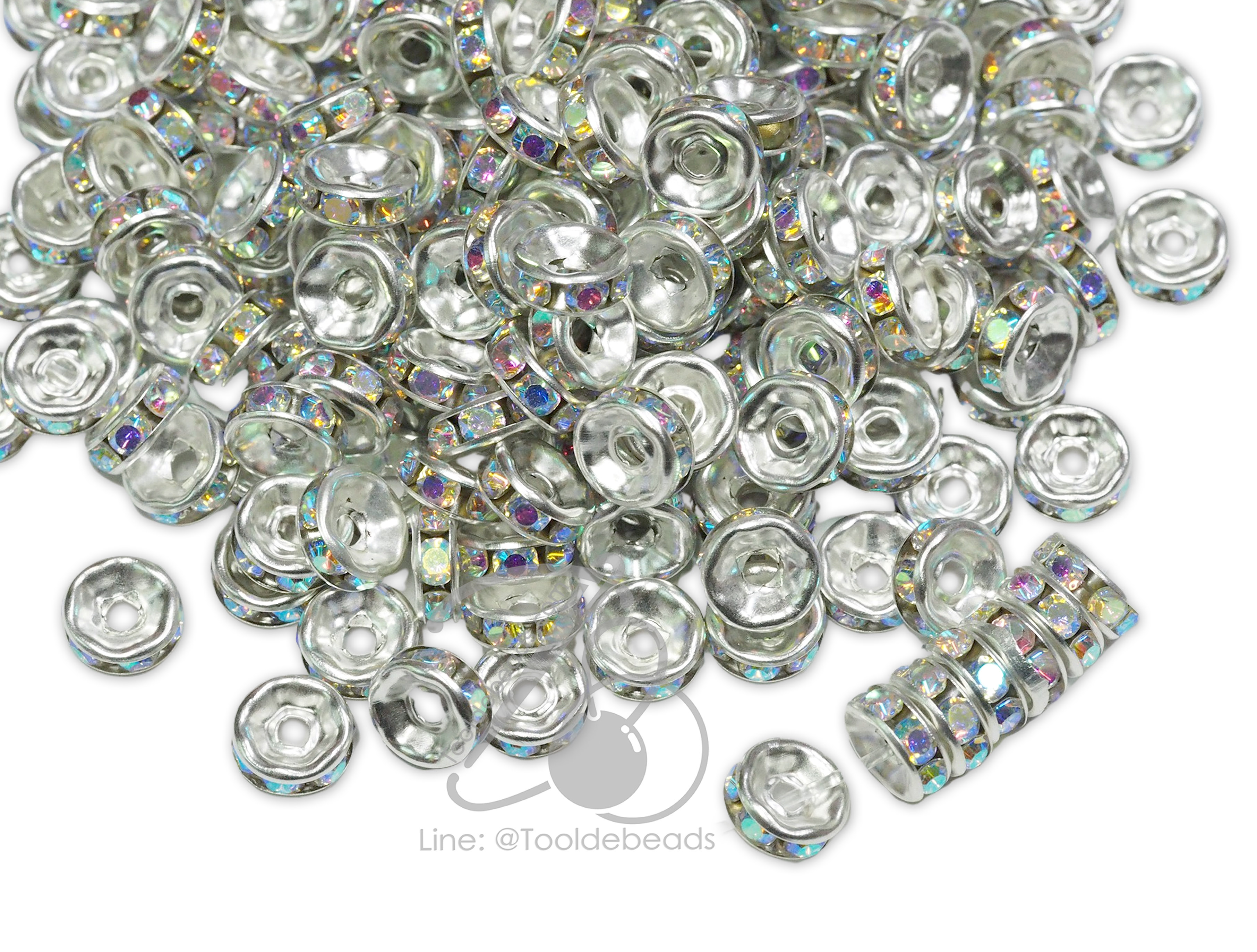 ข้อเพชร 8มม. สีเงิน เพชรรุ้งขาว (50 ชิ้น) SKU-16656