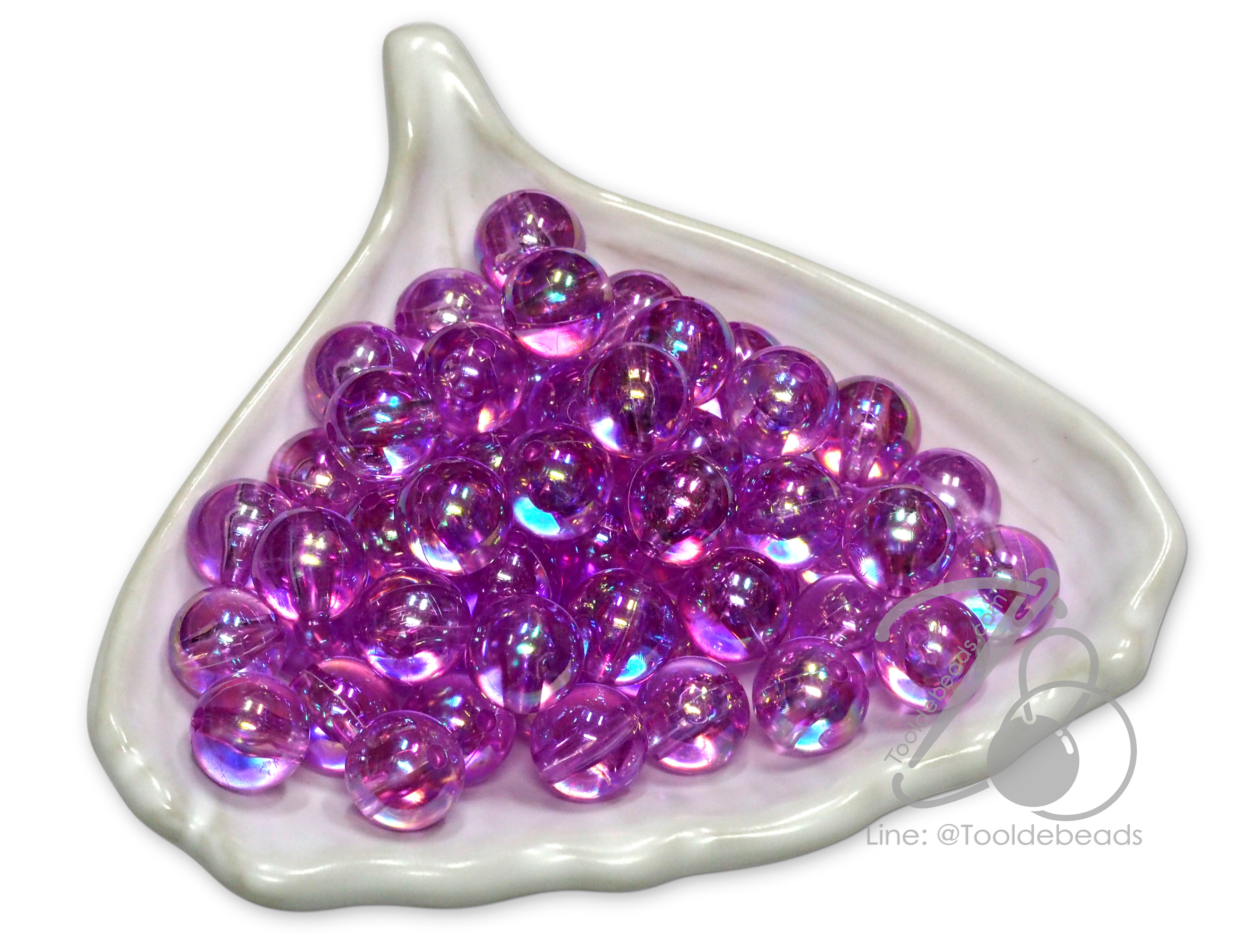 ลูกปัดพลาสติก เคลือบรุ้ง 10มม. สีม่วงรุ้งใส (80 กรัม) SKU-16381