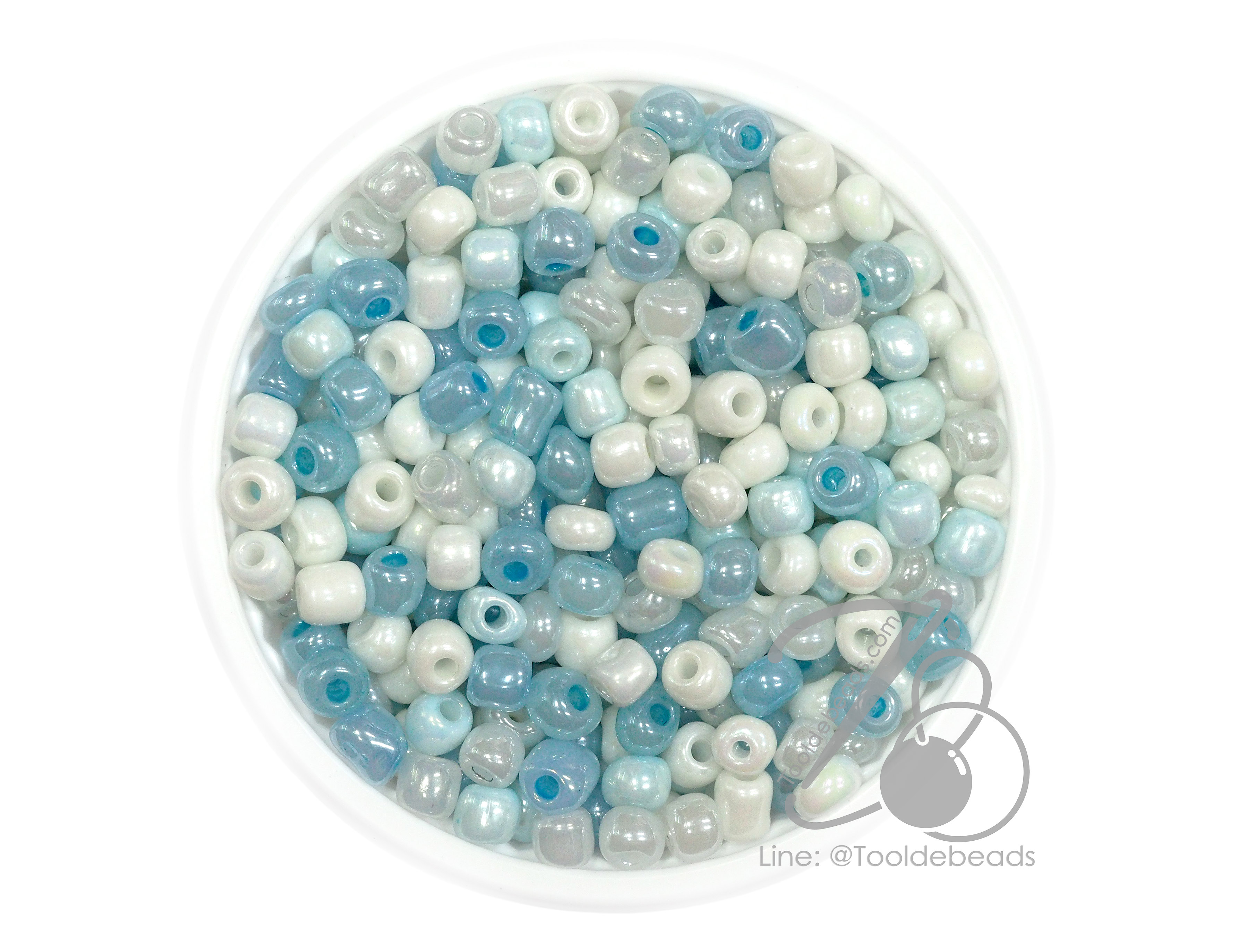 OK Brand ลูกปัดเม็ดทราย 6/0 โทนมุก สีฟ้าแคนดี้ (15 กรัม) SKU-14736
