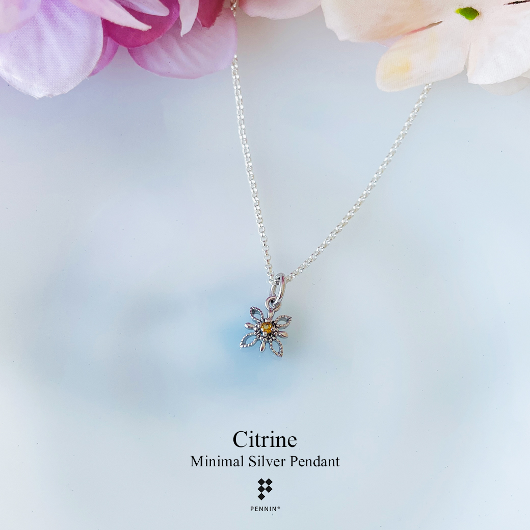 จี้พลอยซิทริน (Citrine) รูปดอกไม้ แบบหวานน่ารัก มินิมอล พร้อมสร้อยเงิน 16 นิ้ว