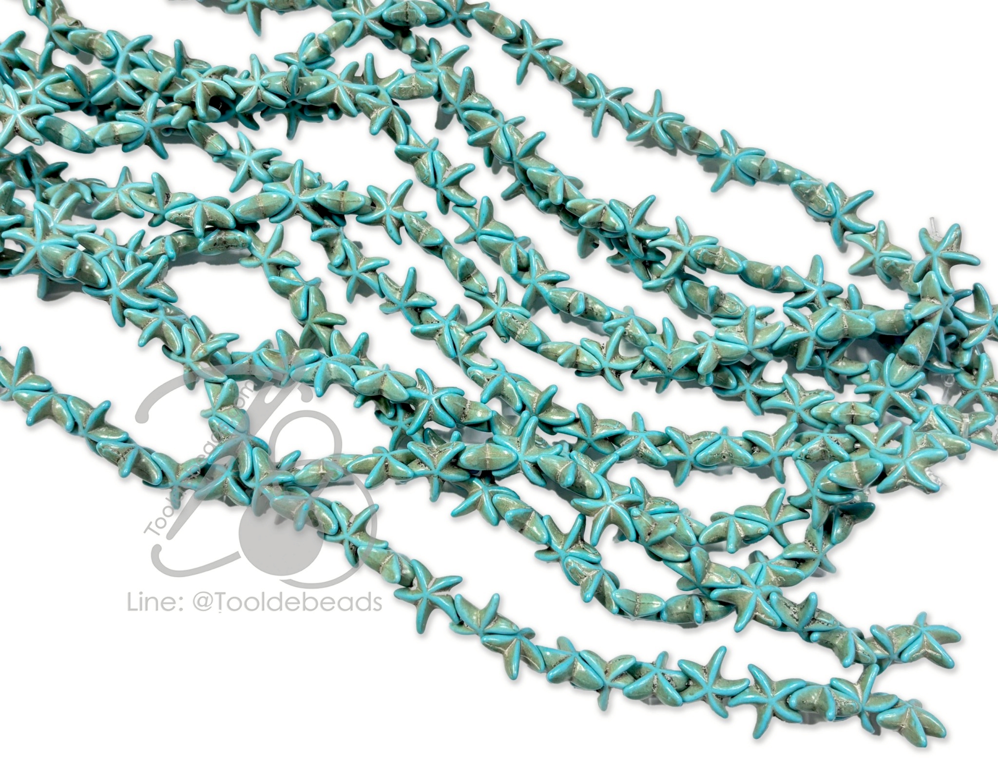 ลูกปัดหินสี 15*14มม. ลายปลาดาว สีฟ้า (1 เส้น) SKU-18094