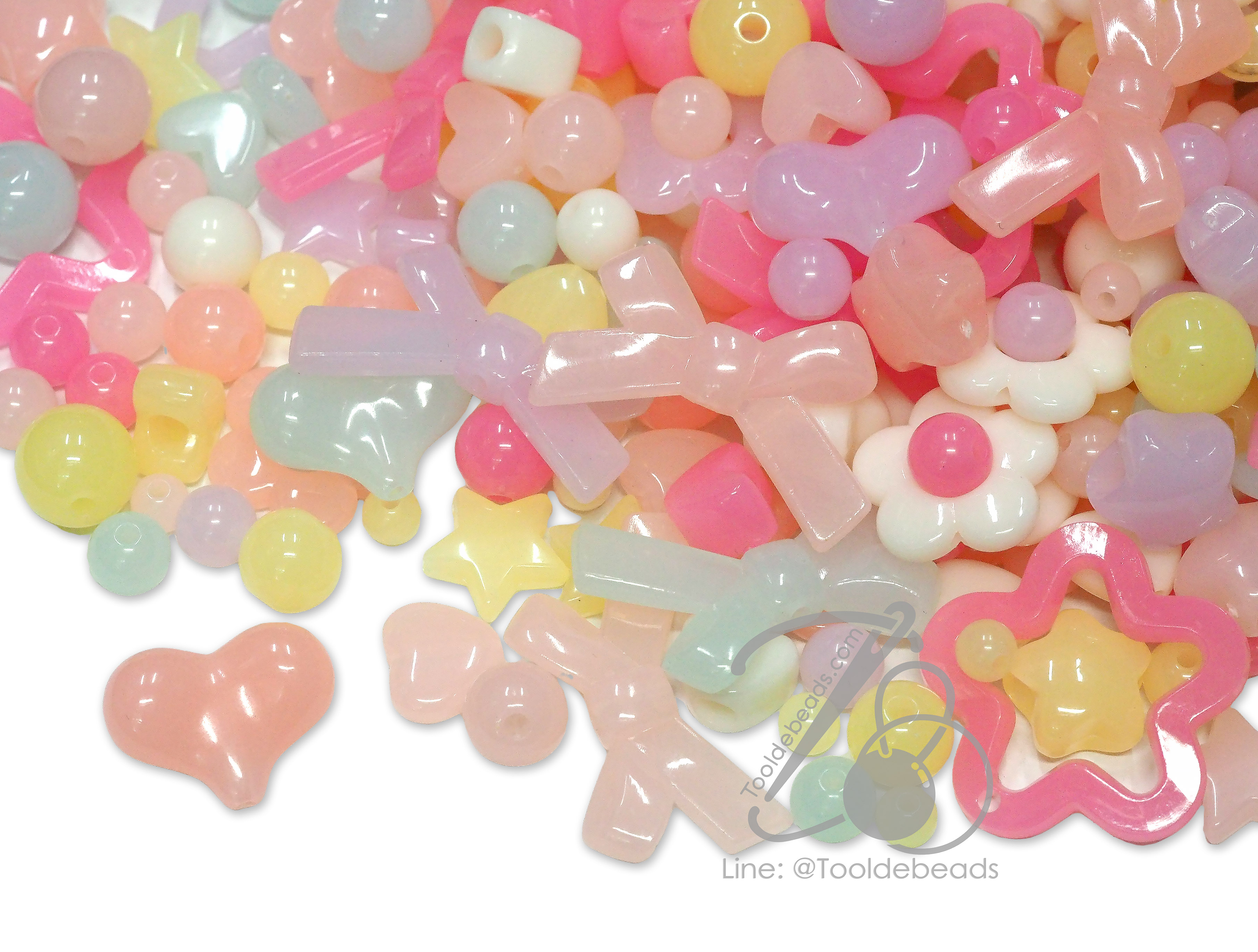 ลูกปัดอะคริลิค 6-20มม. คละลาย คละสีเยลลี่หวาน (500 กรัม) SKU-16316