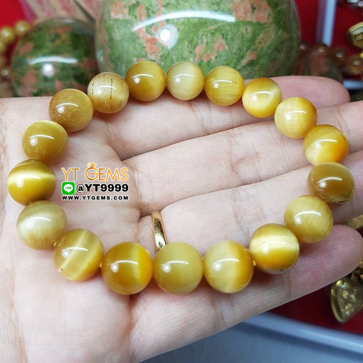สร้อยข้อมือตาเสือทอง (ไทเกอร์อายสีทอง) หินตาเสือทองแท้ หินไทเกอร์อายแท้ ขนาดหิน 8 mm YTG-8650 YTGEMS
