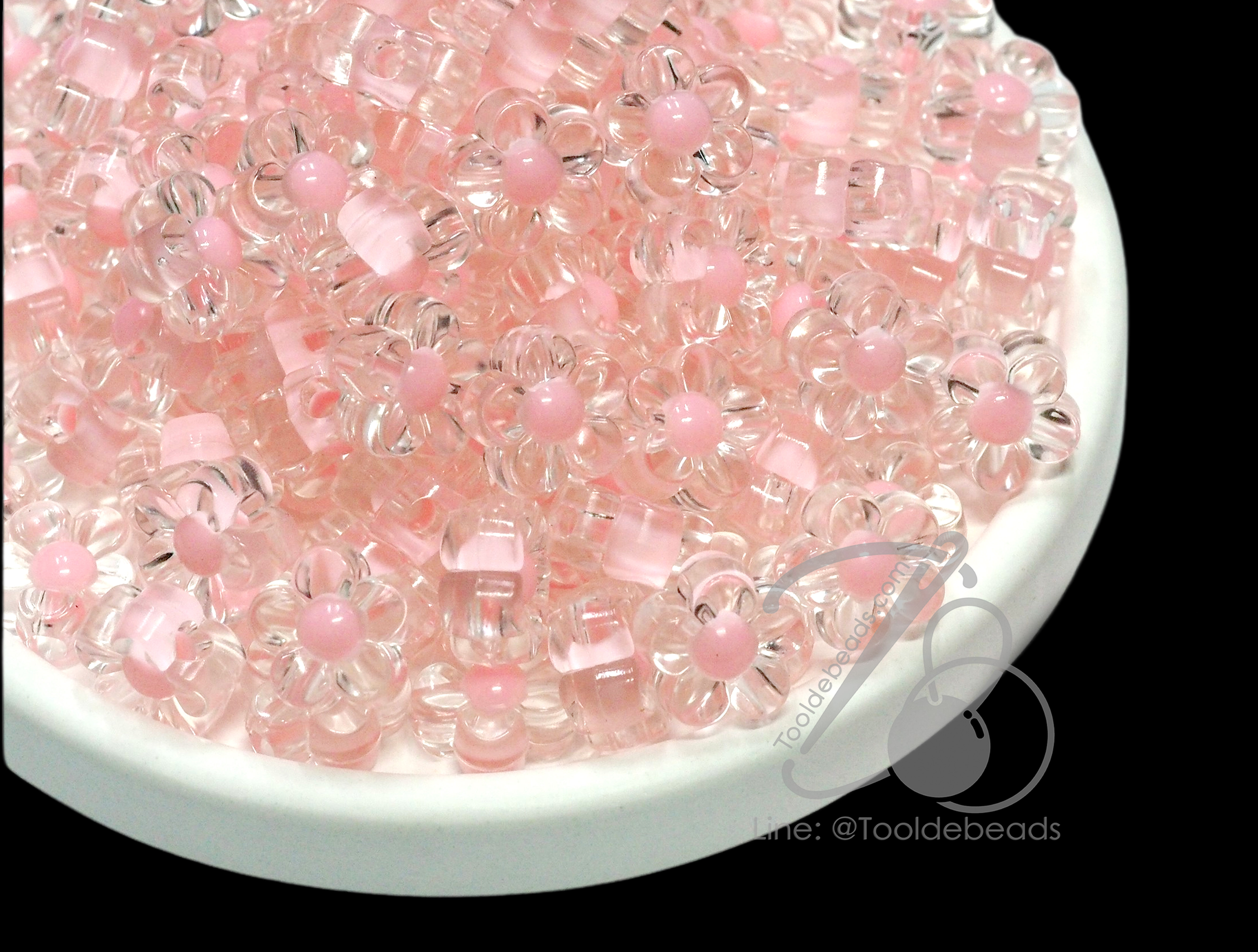 ลูกปัดอะคริลิค 13มม. ลายดอกซากุระเล็กสอดไส้ สีใส (10 กรัม) SKU-17143