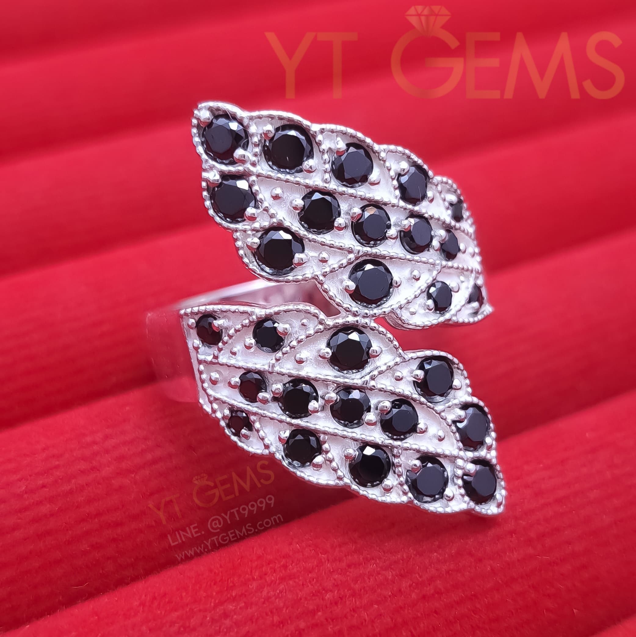 แหวนใบมะกอก แหวน เงินแท้ พลอย นิล cz YTG-11967 YTGEMS whole